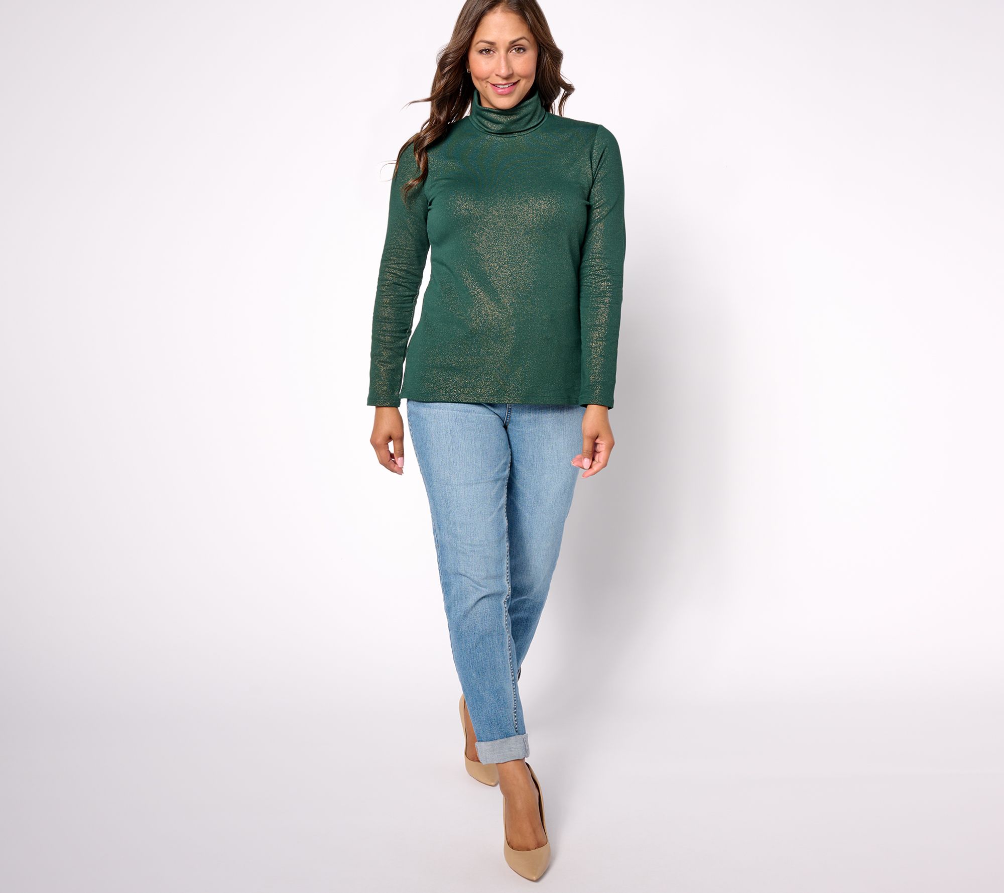 Isaac Mizrahi Live! Sparkle Knit Long Sleeve Turtleneck