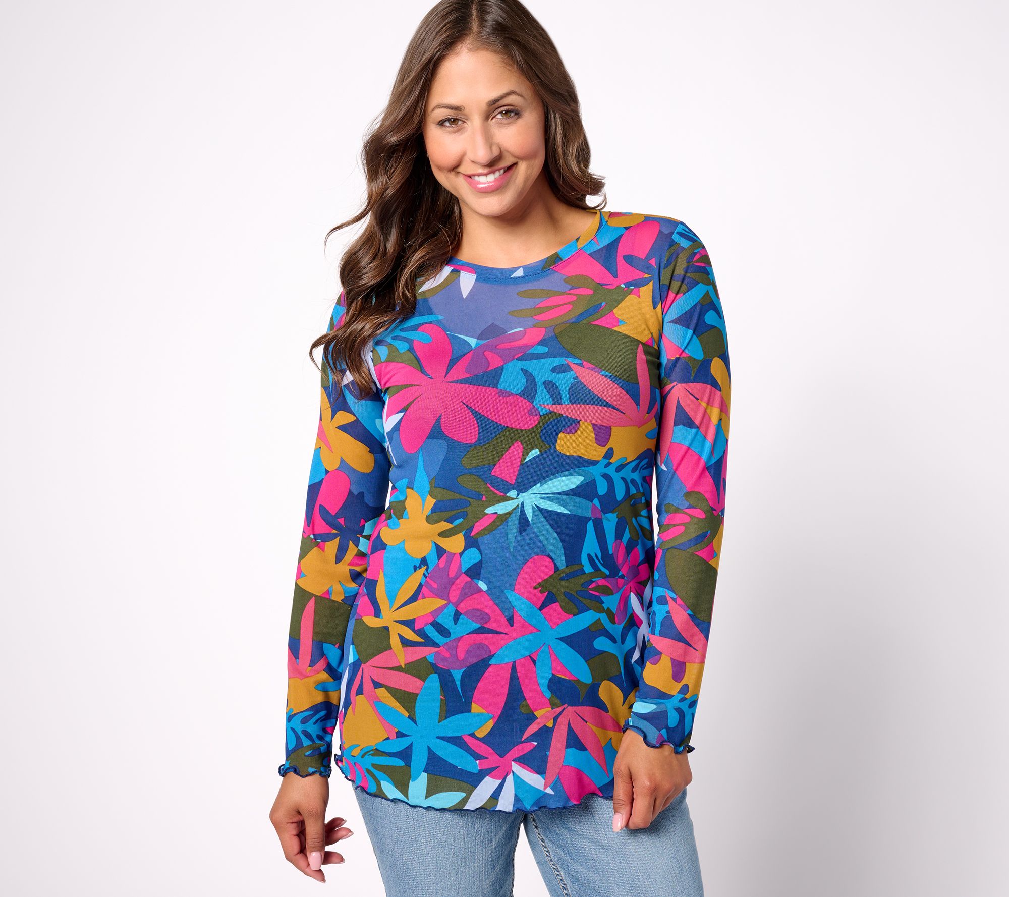 LOGO by Lori Goldstein Rayon 230 Mixed Print Long Sleeve Top 