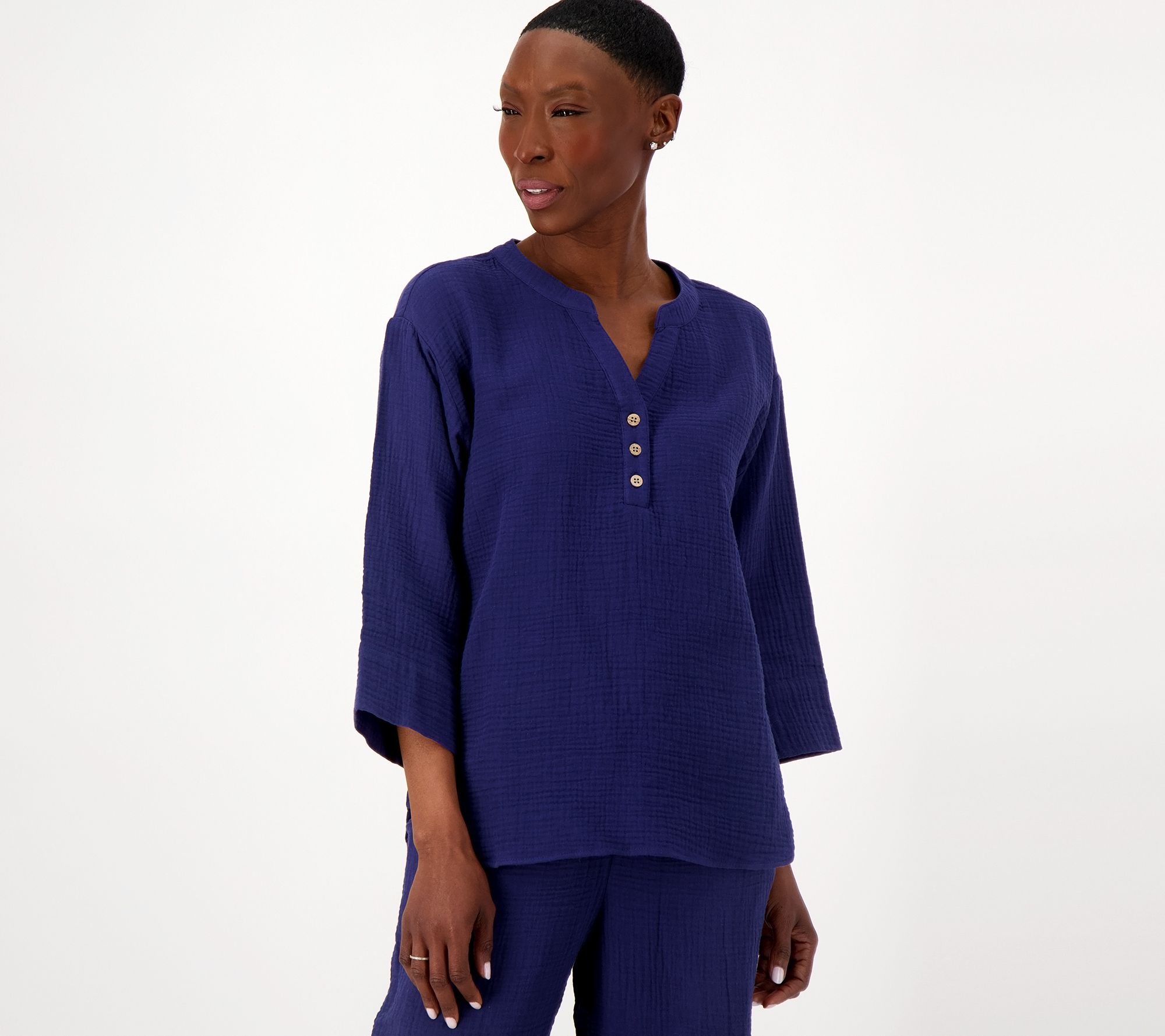 "As Is" Isaac Mizrahi Live Bridgehampton Gauze Shirt w/ Elbow Sleeves