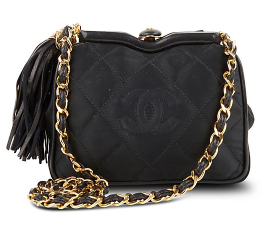 Pre-Owned Chanel Satin Kisslock Crossbody Bag Black 