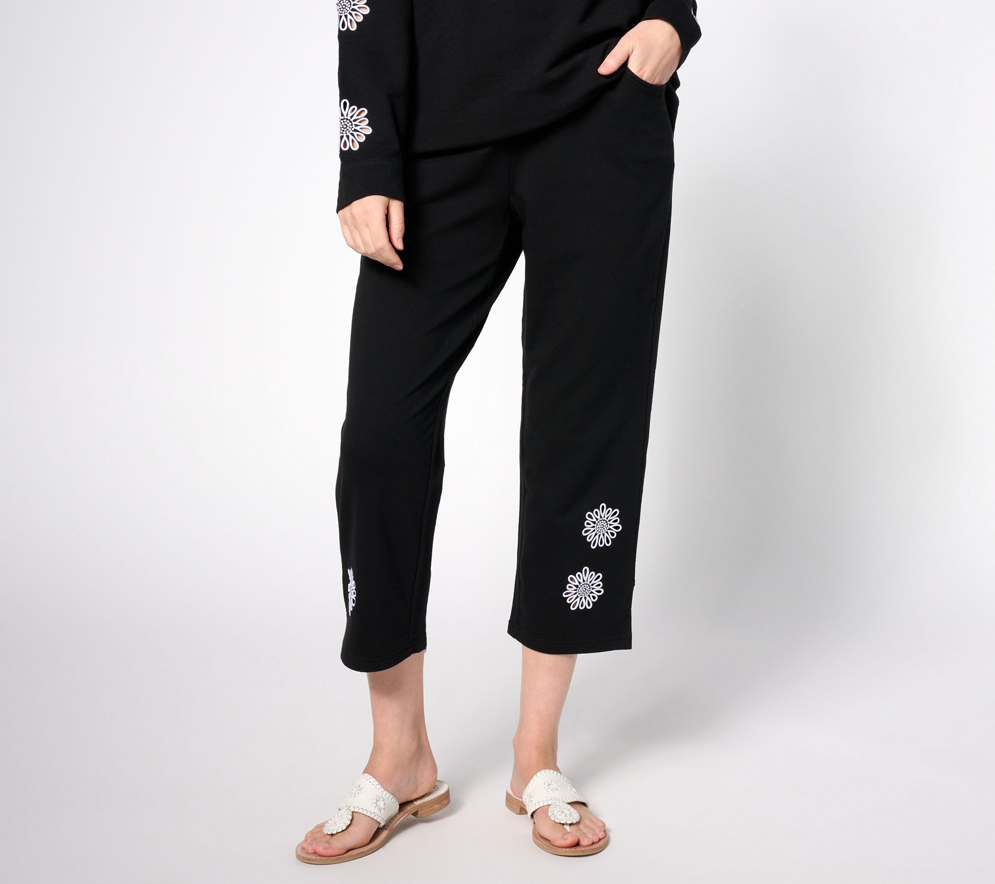 Quacker Factory Short Eyelet Elegance French Terry Crop Pant