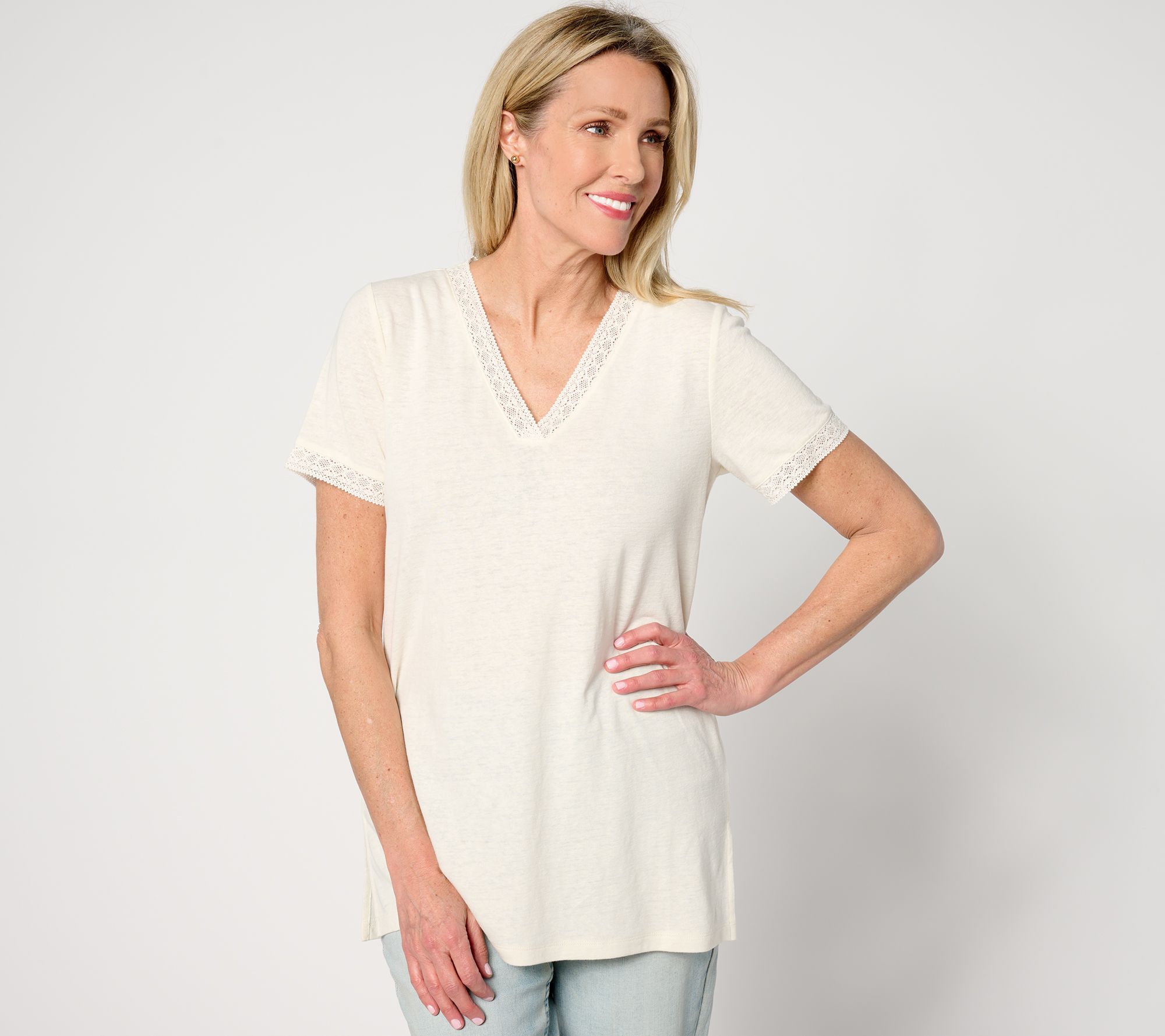BEAUTIFUL by Lawrence Zarian The Kathy V-Neck Crochet Trim Tunic