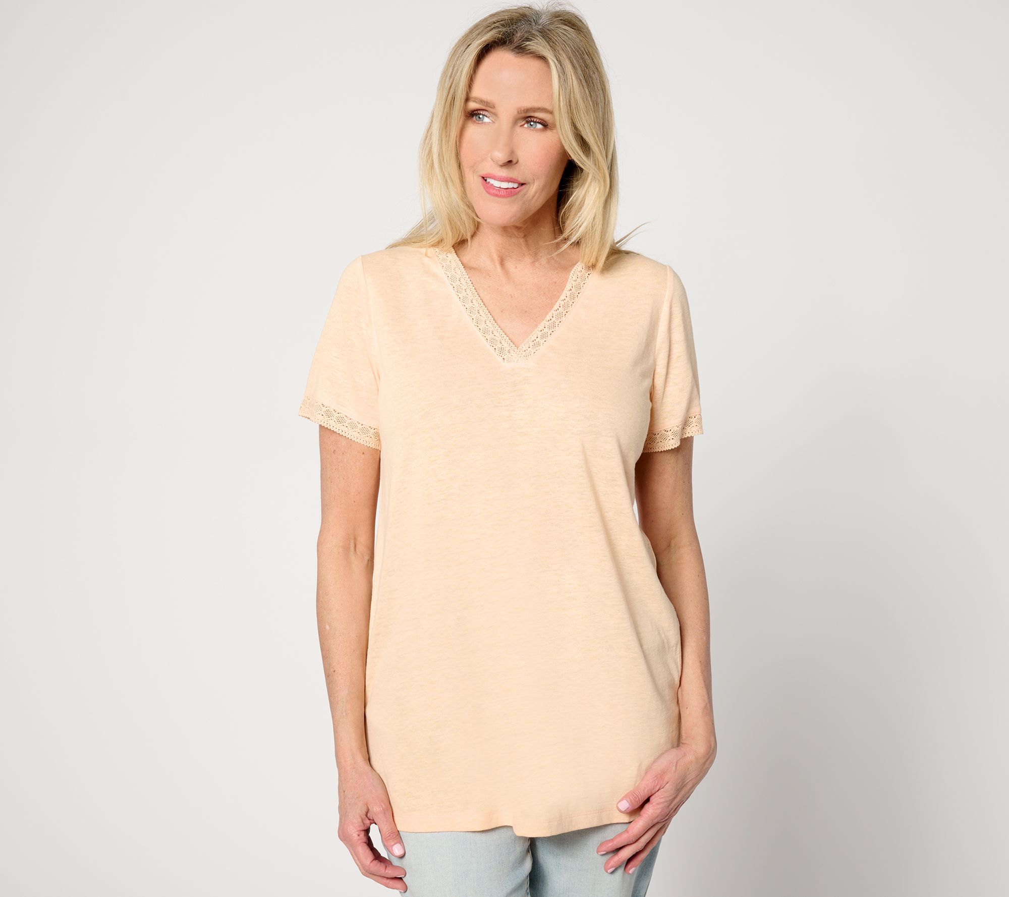 BEAUTIFUL by Lawrence Zarian The Kathy V-Neck Crochet Trim Tunic