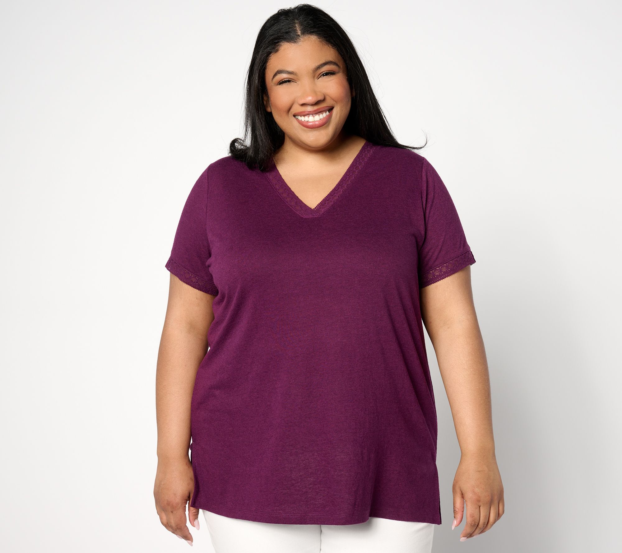 BEAUTIFUL by Lawrence Zarian The Kathy V-Neck Crochet Trim Tunic