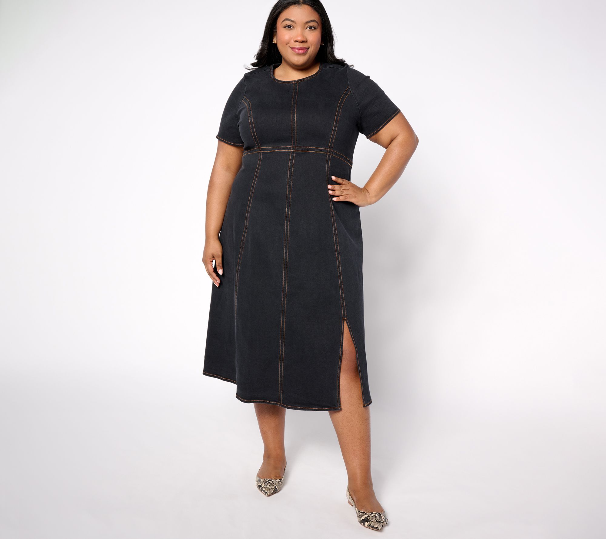 Peace Love World Denim Regular Short Sleeve Midi Dress- Blk
