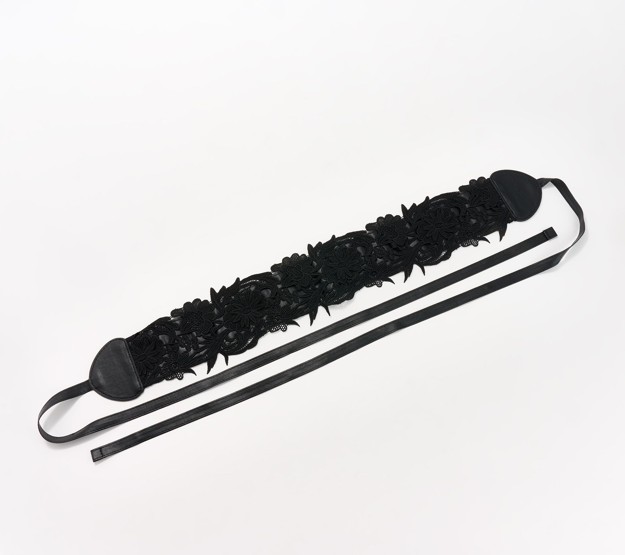"As Is" Susan Graver Lace Applique and Faux Leather Obi Wrap Belt