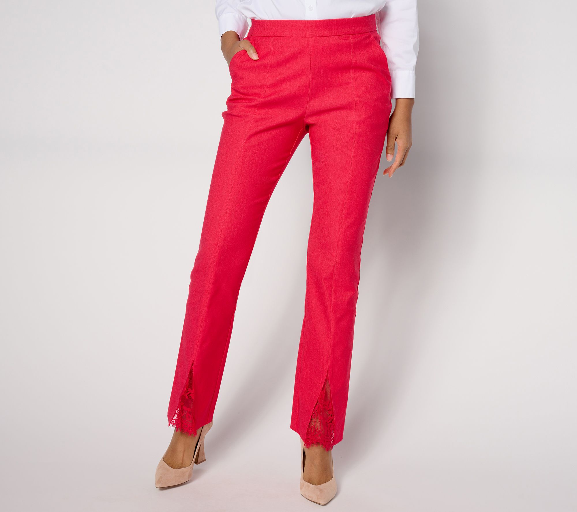 "As Is" Isaac Mizrahi Live! Regular Stretch Woven Baby Boot Cut Pants