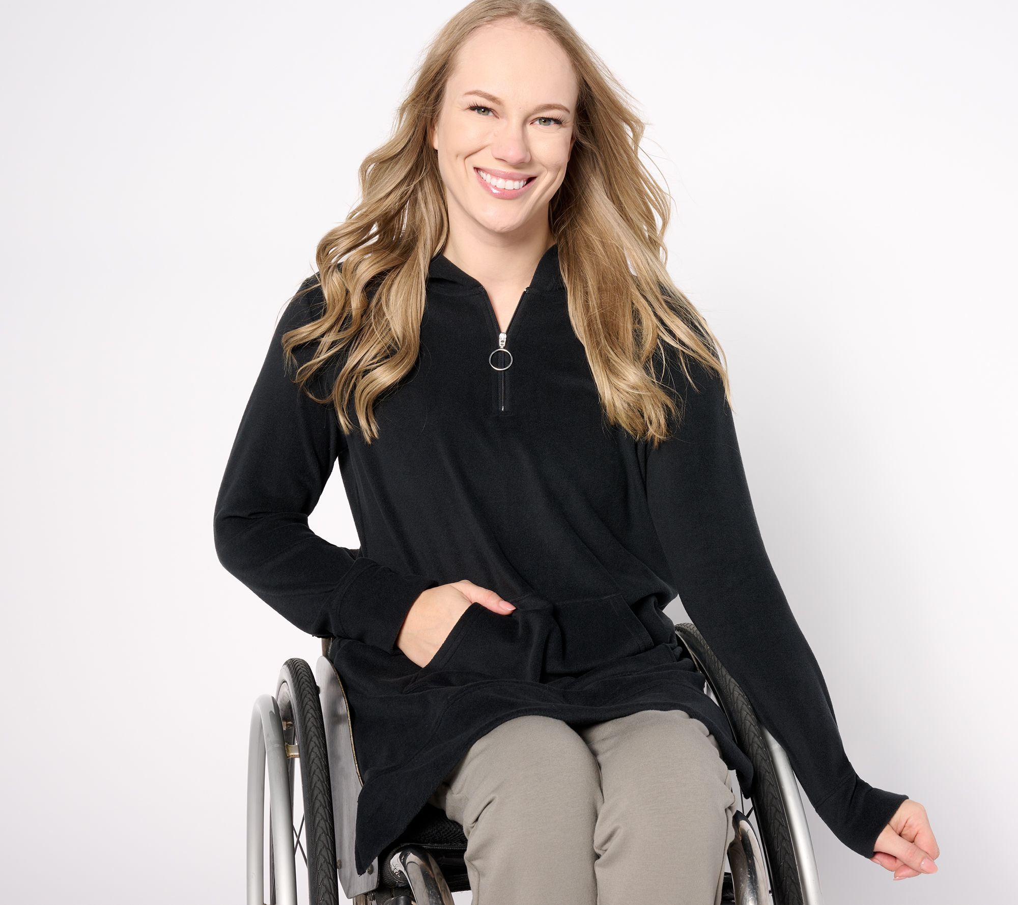 "As Is" Denim & Co. Adaptive Dream Fleece Hooded Tunic Sweatshirt
