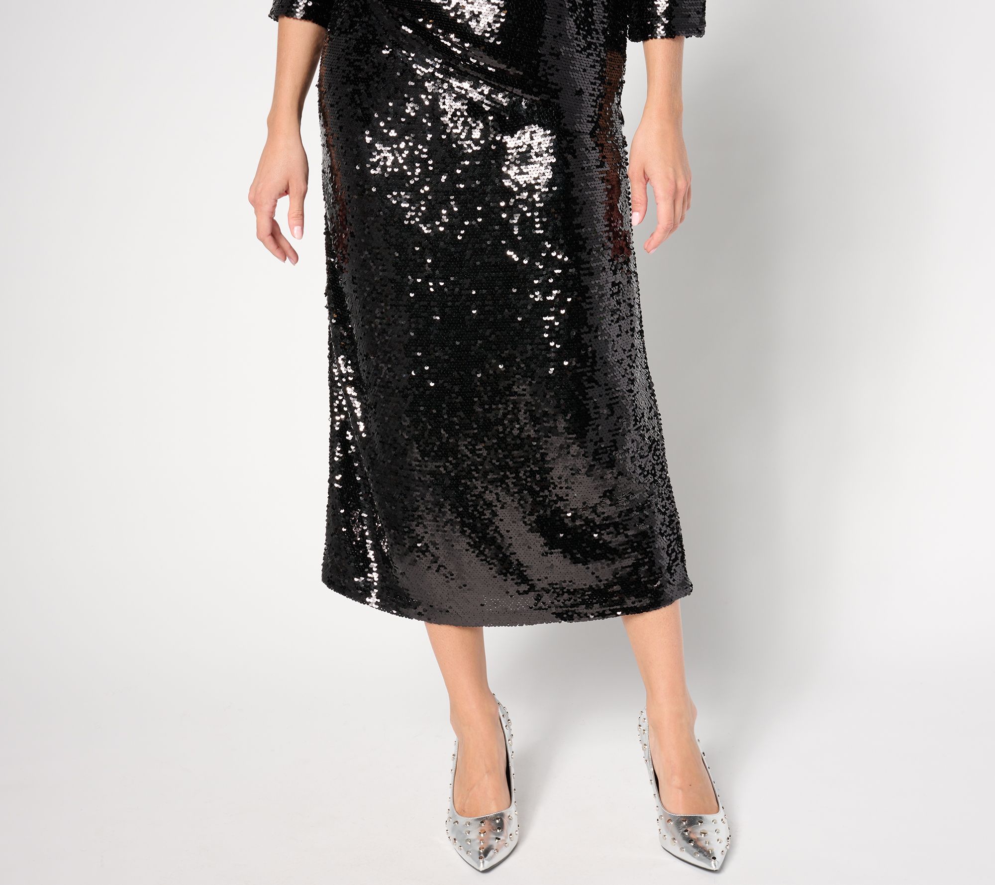 by Stacy London Petite Sequin Pull-On Midi Skirt