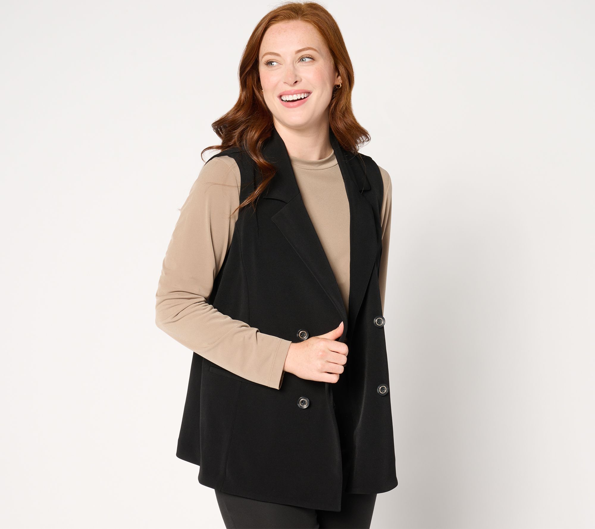 GRAVER_Susan Graver LK Fusion Petite Double Breasted Slvless Blazer