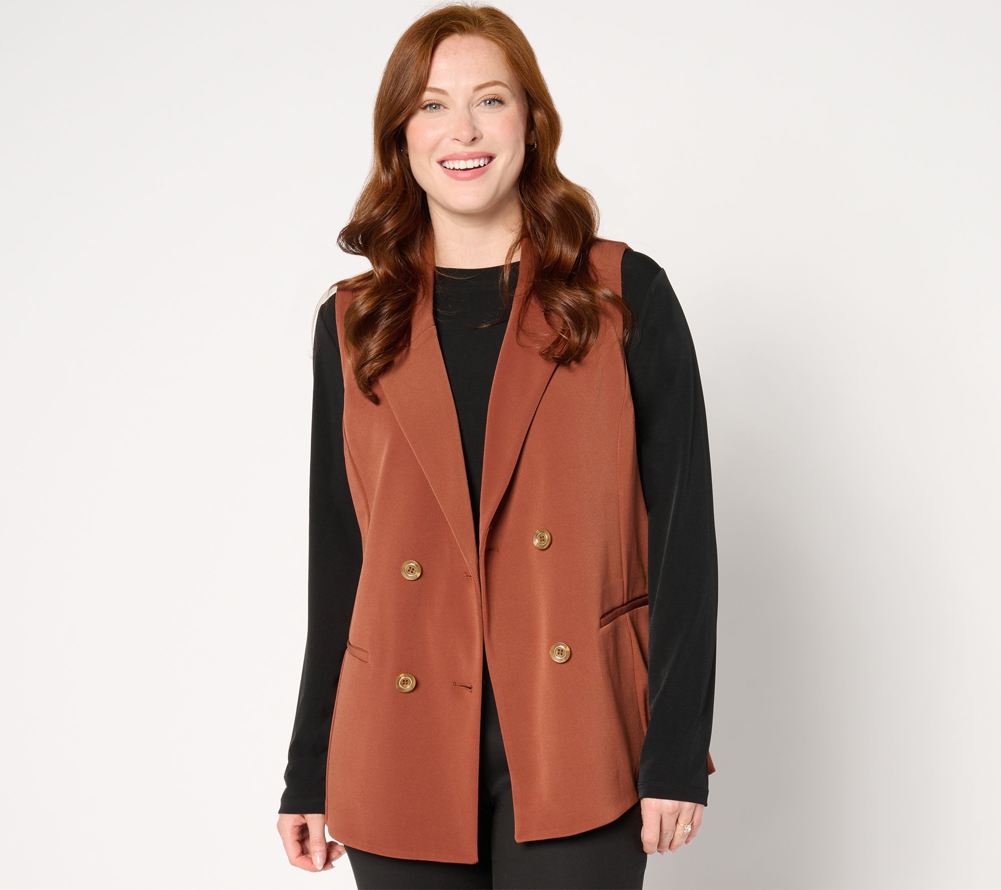 GRAVER_Susan Graver LK Fusion Petite Double Breasted Slvless Blazer