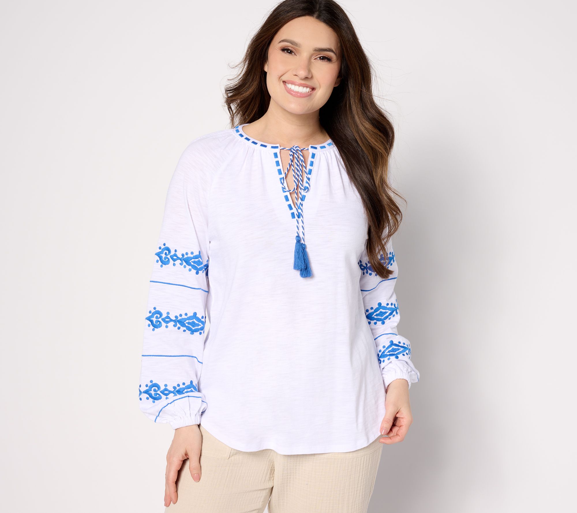 "As Is" Belle Beach by Kim Gravel Santorini Embroidered Top