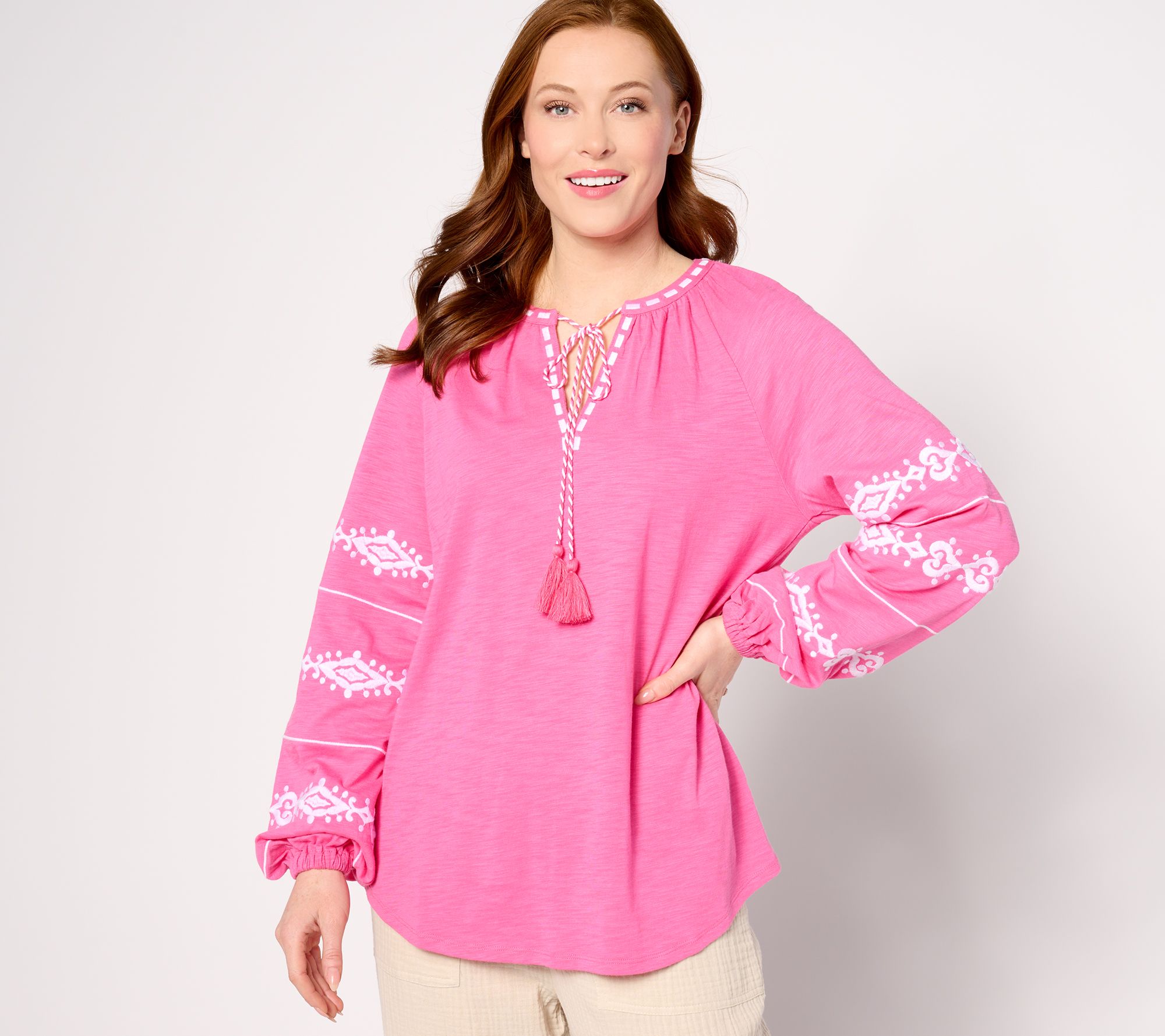 "As Is" Belle Beach by Kim Gravel Santorini Embroidered Top