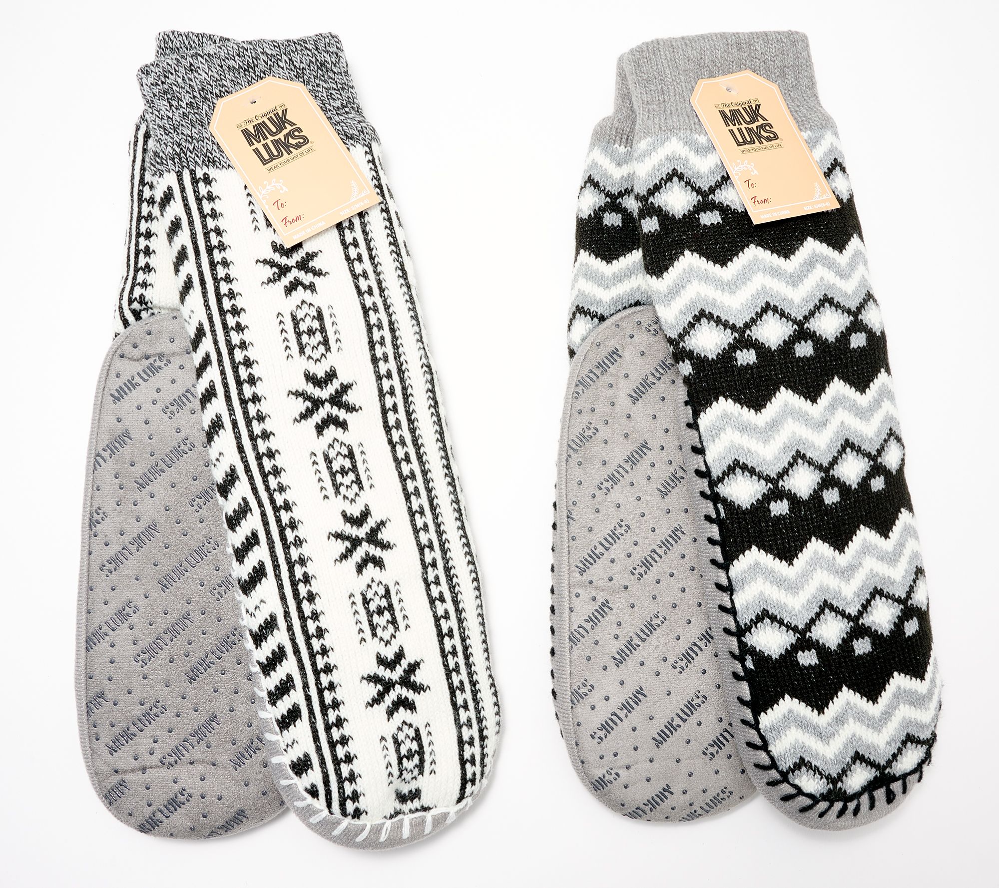 MUK LUKS Set of 2 Aloe Infused Sherpa Lined Slipper Socks