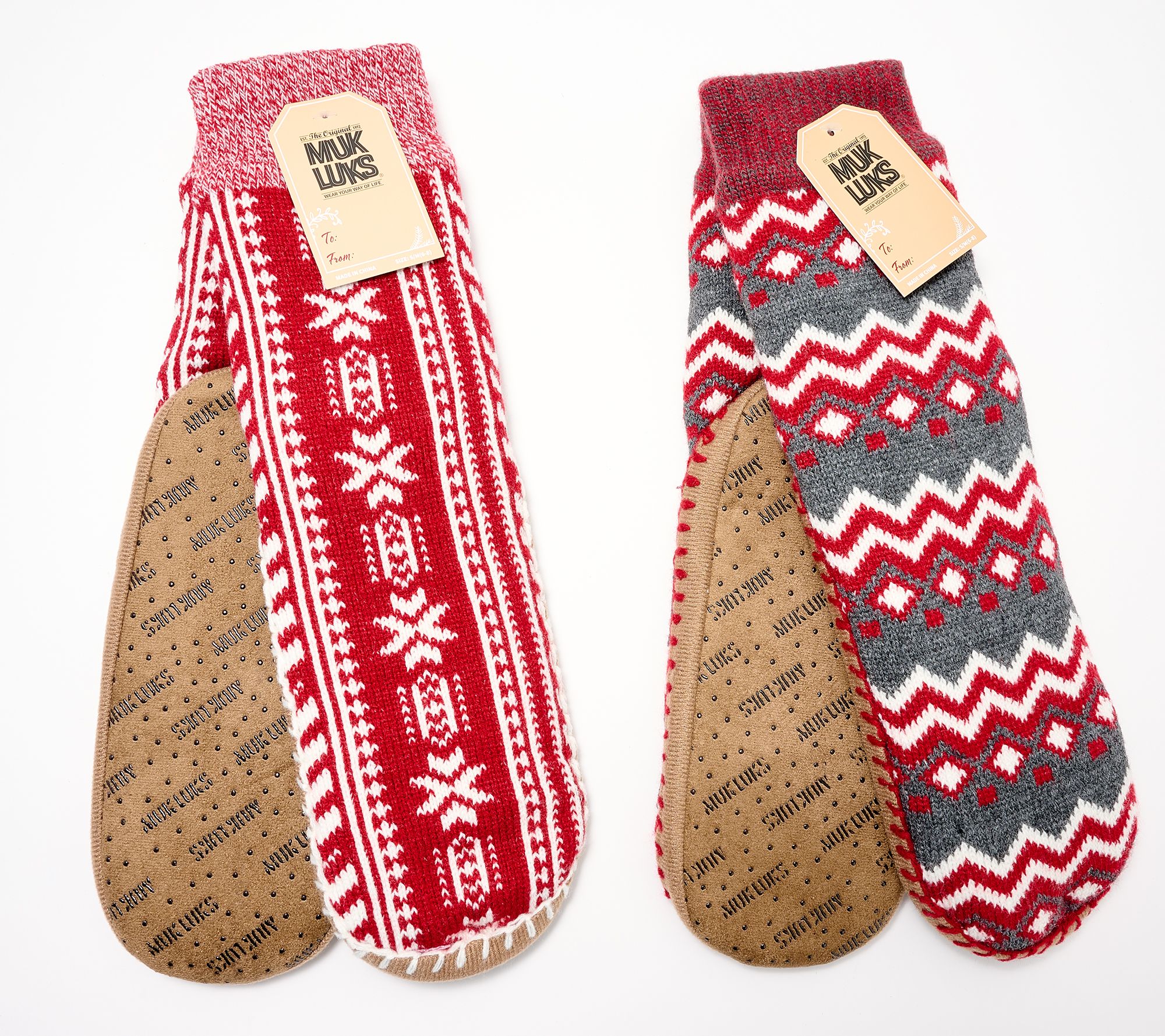 MUK LUKS Set of 2 Aloe Infused Sherpa Lined Slipper Socks