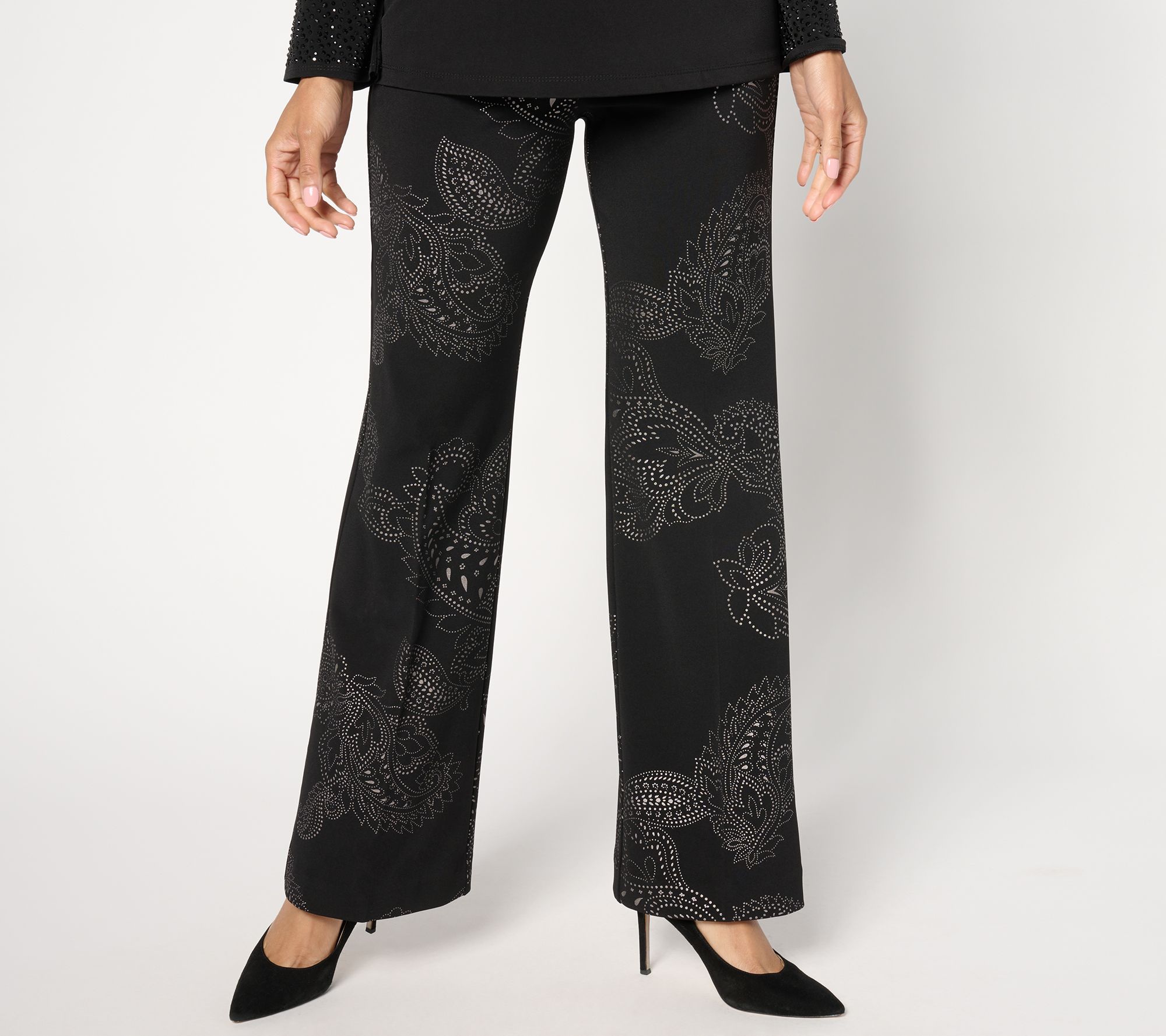 Susan Graver Regular Metallic Print LK Fusion Boot Cut Pant