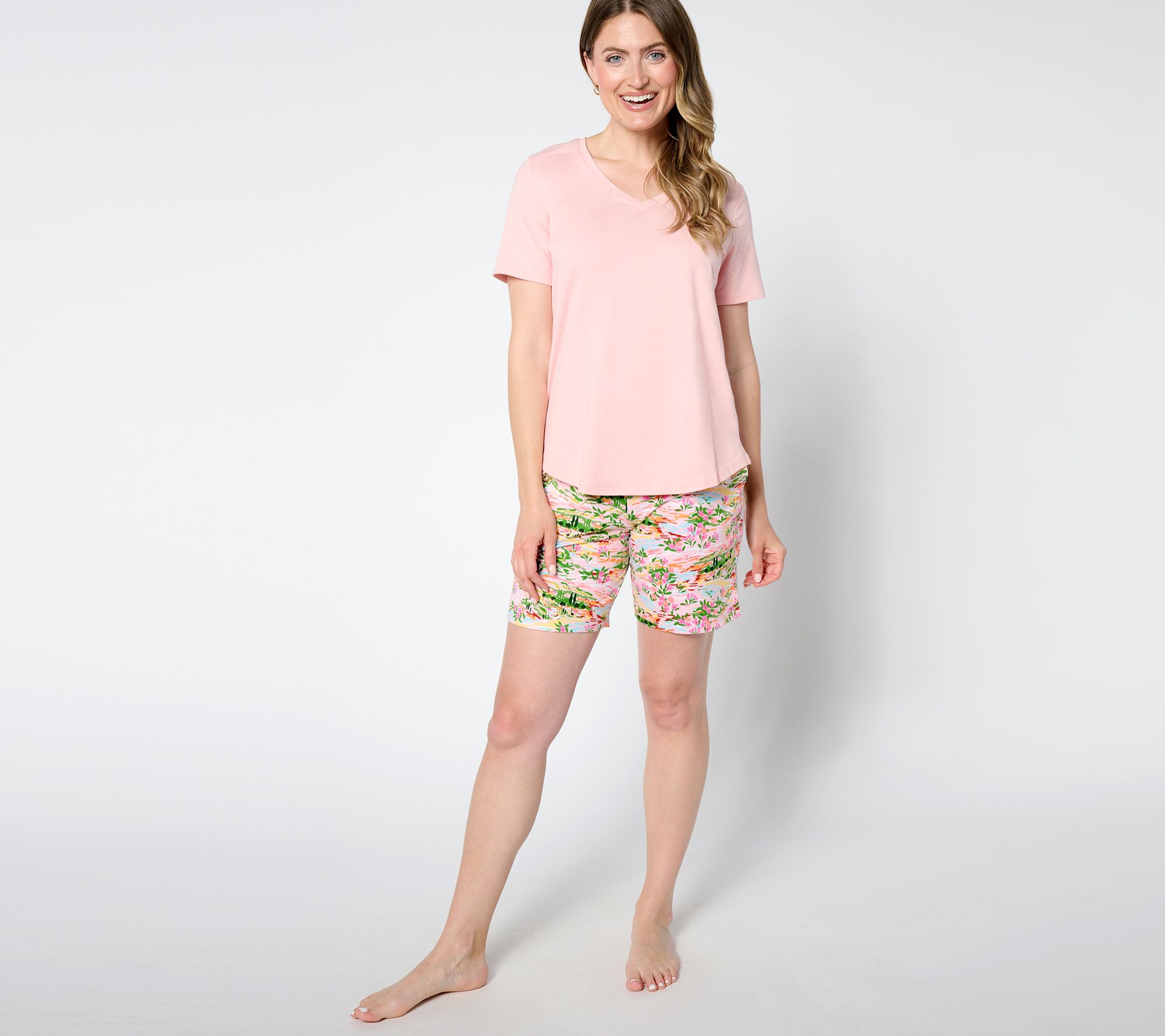 "As Is" Cuddl Duds Cotton Core Travel Wear T-Shirt and Short Set