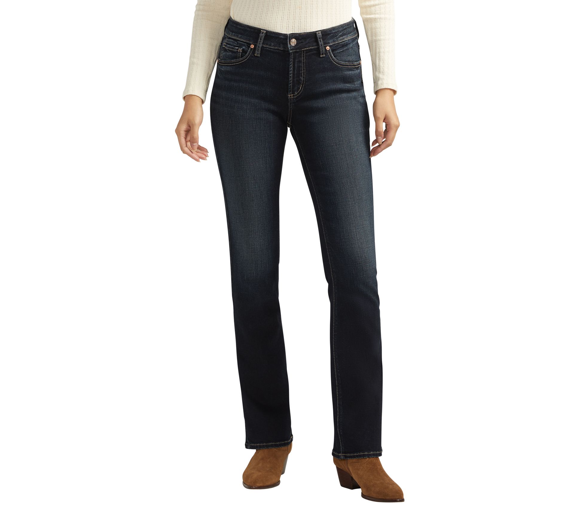 Silver Jeans Co. Women's Elyse Mid Rise Slim Bo otcut Jeans