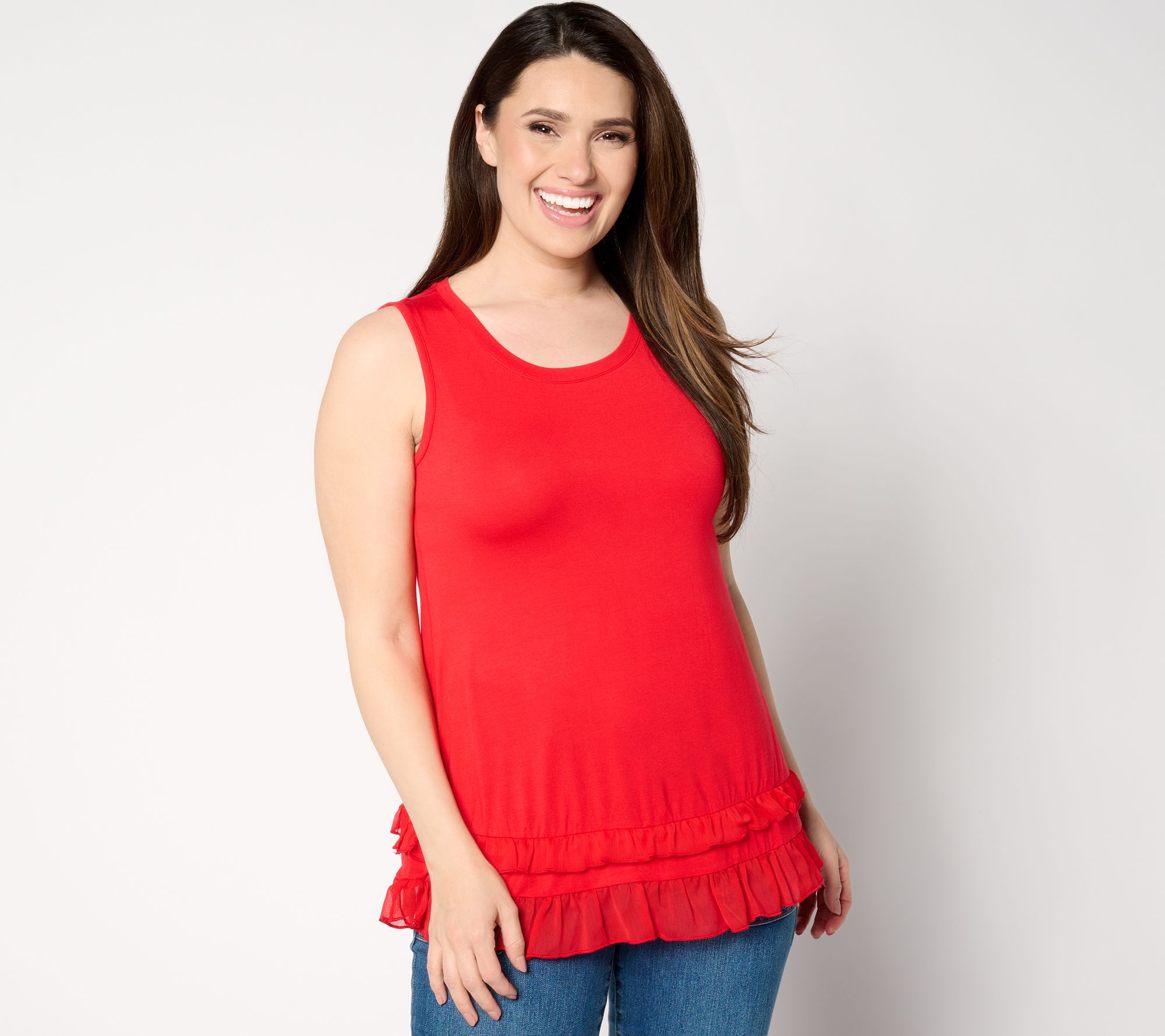 "As Is" LOGO Layers by Lori Goldstein Knit Tank with Chiffon Hem