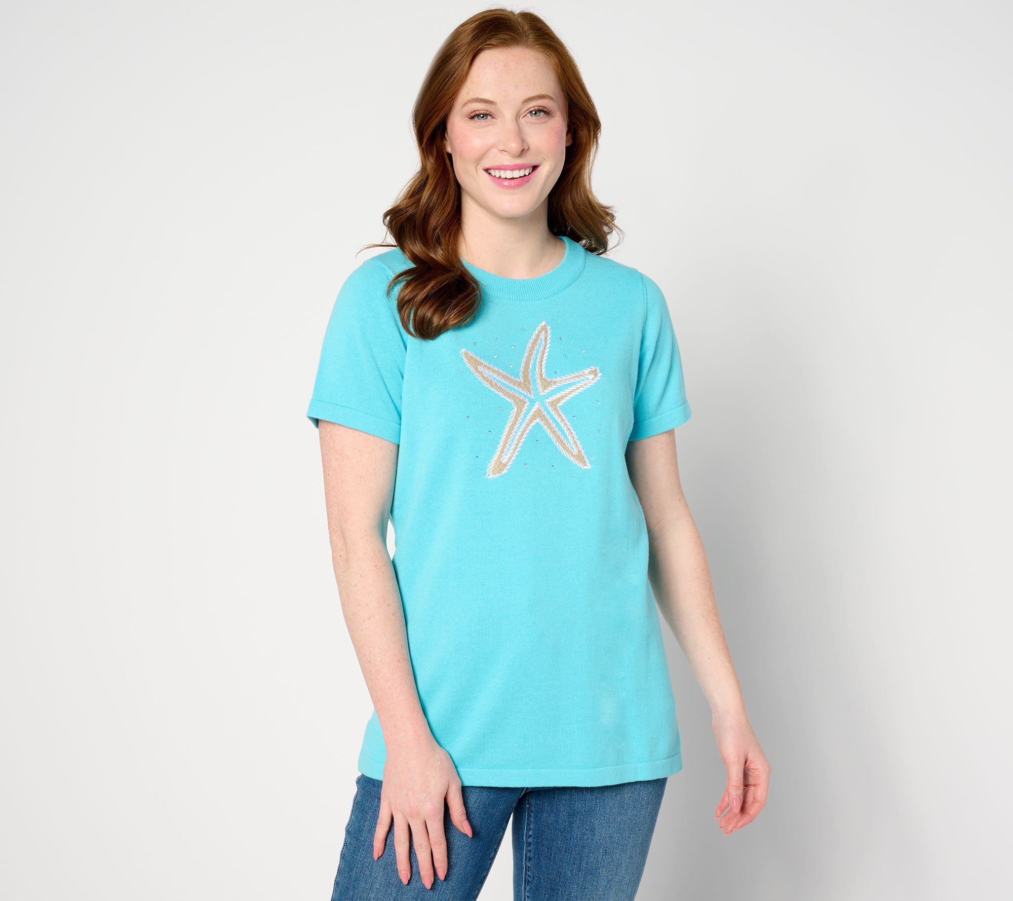 "As Is" Quacker Factory Nautical Rope Short Sleeve Sweater