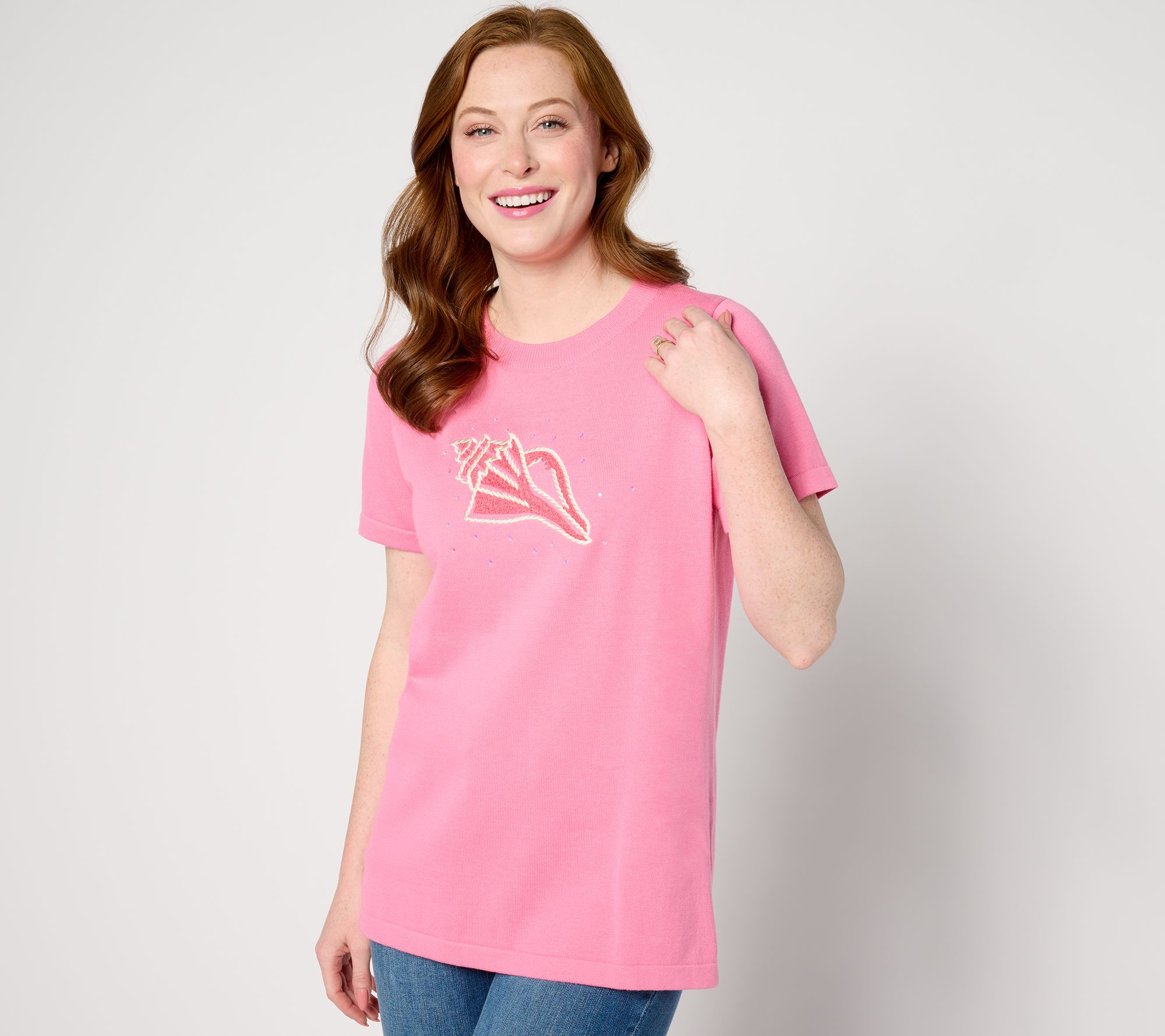 "As Is" Quacker Factory Nautical Rope Short Sleeve Sweater