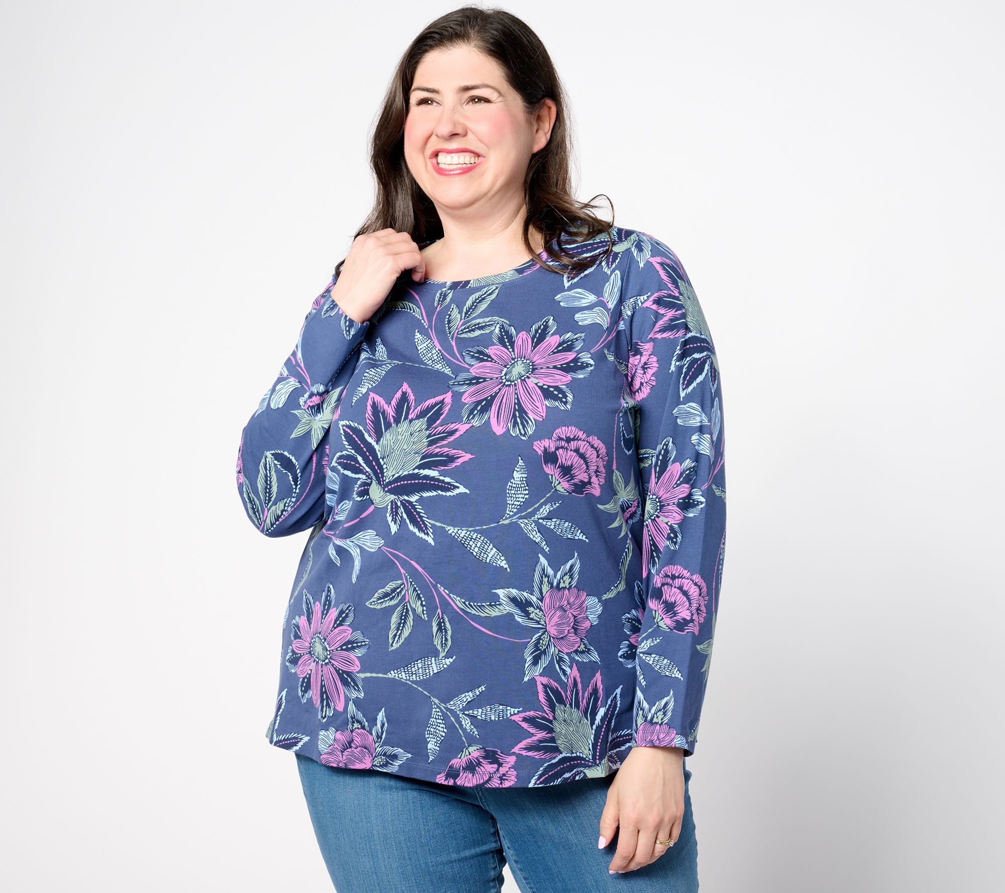 "As Is" Denim & Co. Printed Perfect Jersey Long Sleeve Top