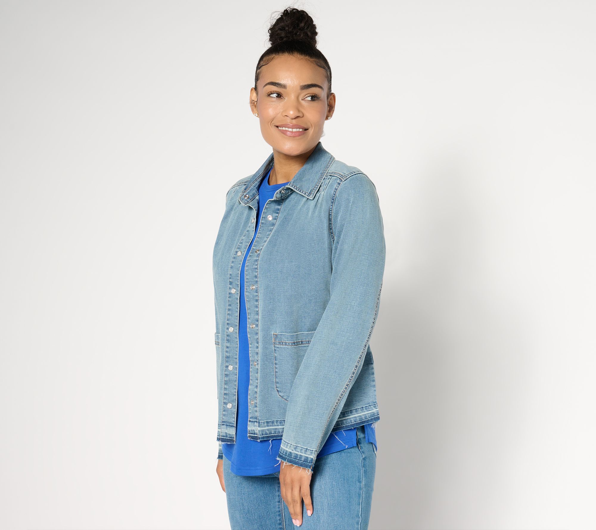 "As Is" LOGO by Lori Goldstein Elbow Sleeve Crosshatch Denim Jacket