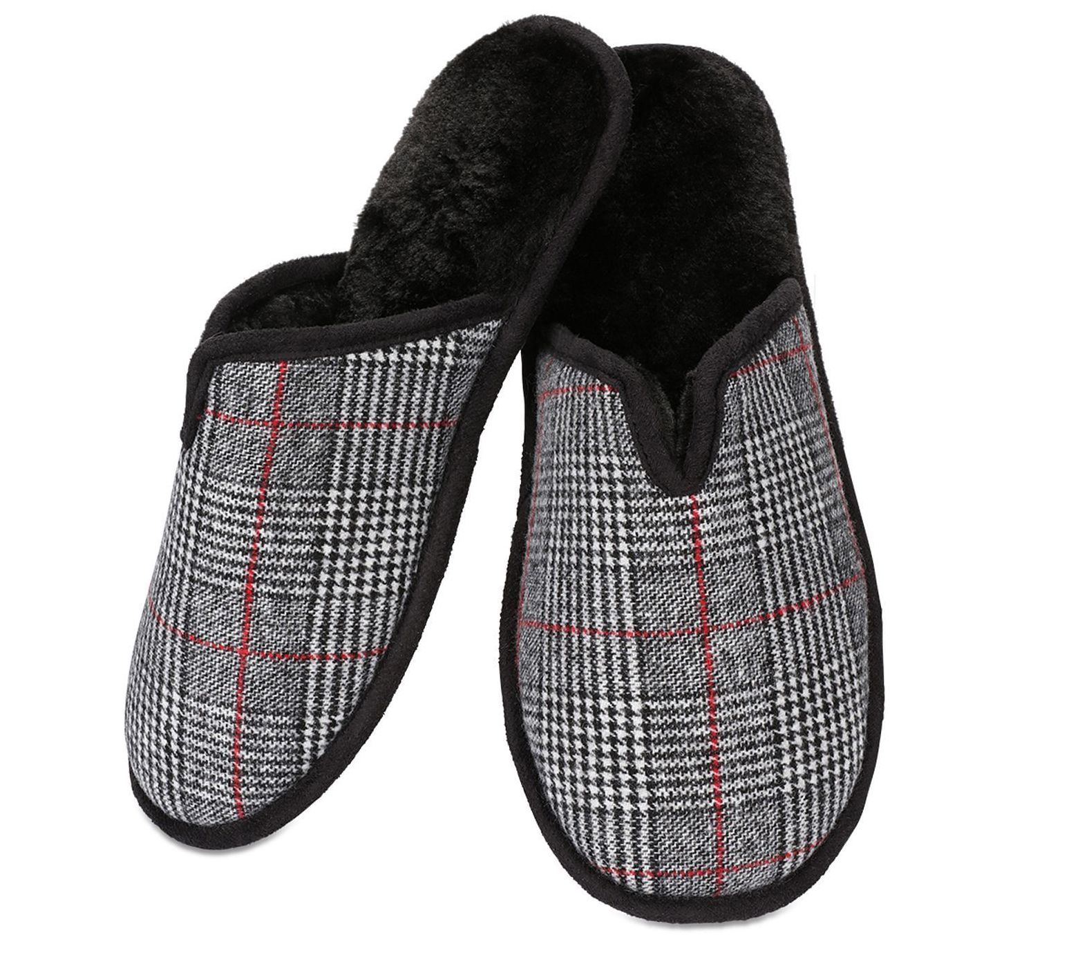 Memoi Men's Glen Plaid Plush Slippers