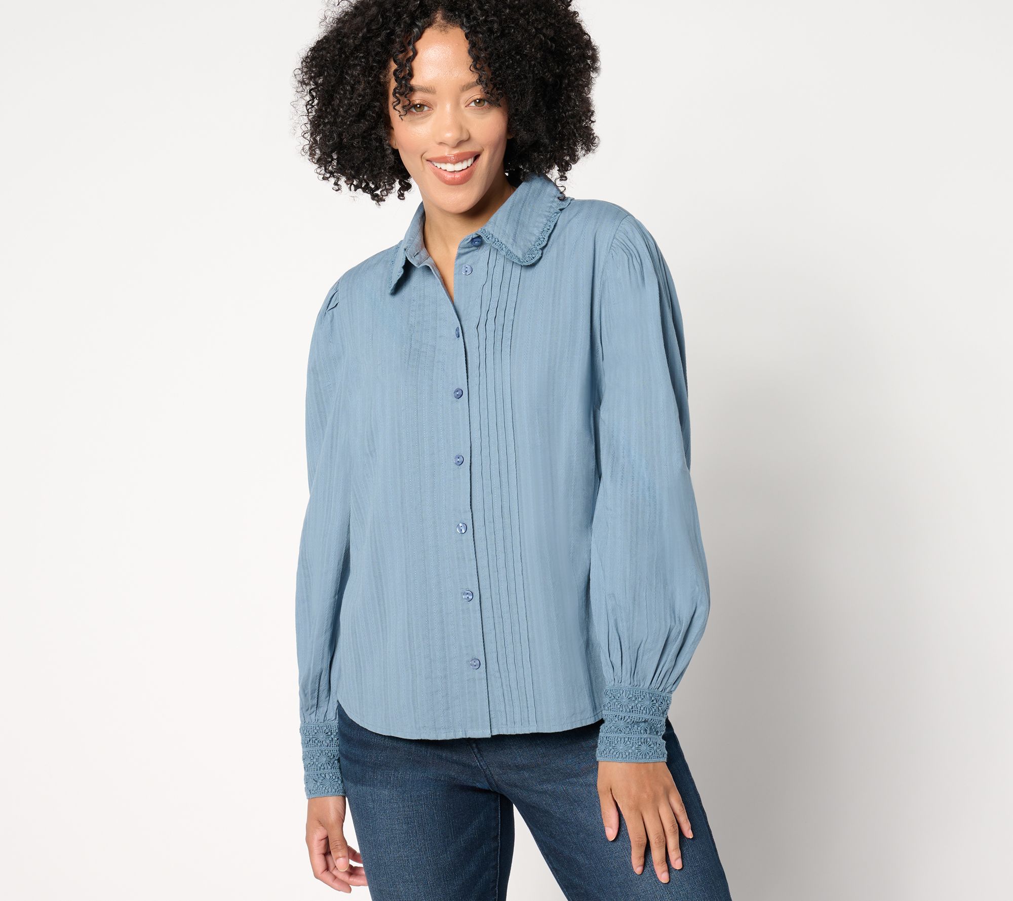 "As Is" Me by Jennie Garth Aubrey Woven Blouse with Crochet Trim