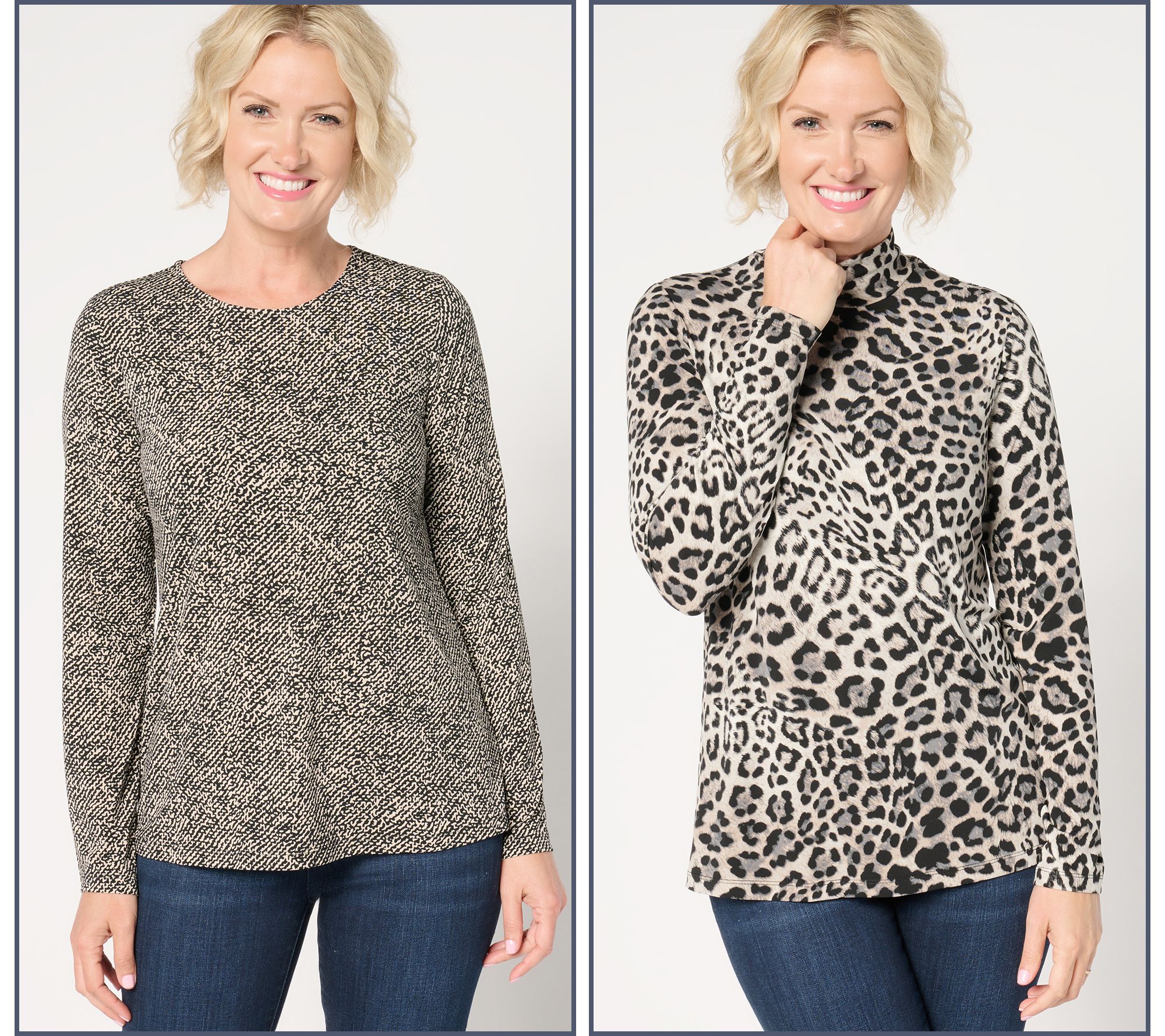 "As Is" Susan Graver Printed Liquid Knit Set of 2 Long Sleeve Tops