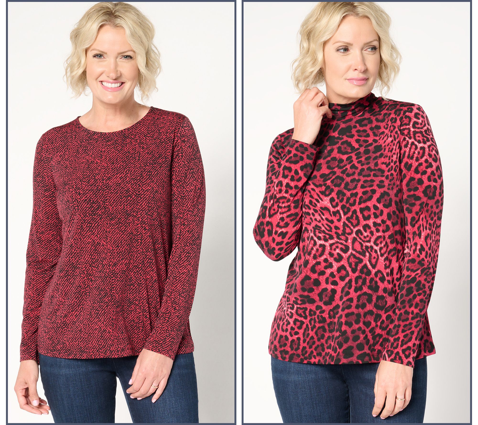 "As Is" Susan Graver Printed Liquid Knit Set of 2 Long Sleeve Tops