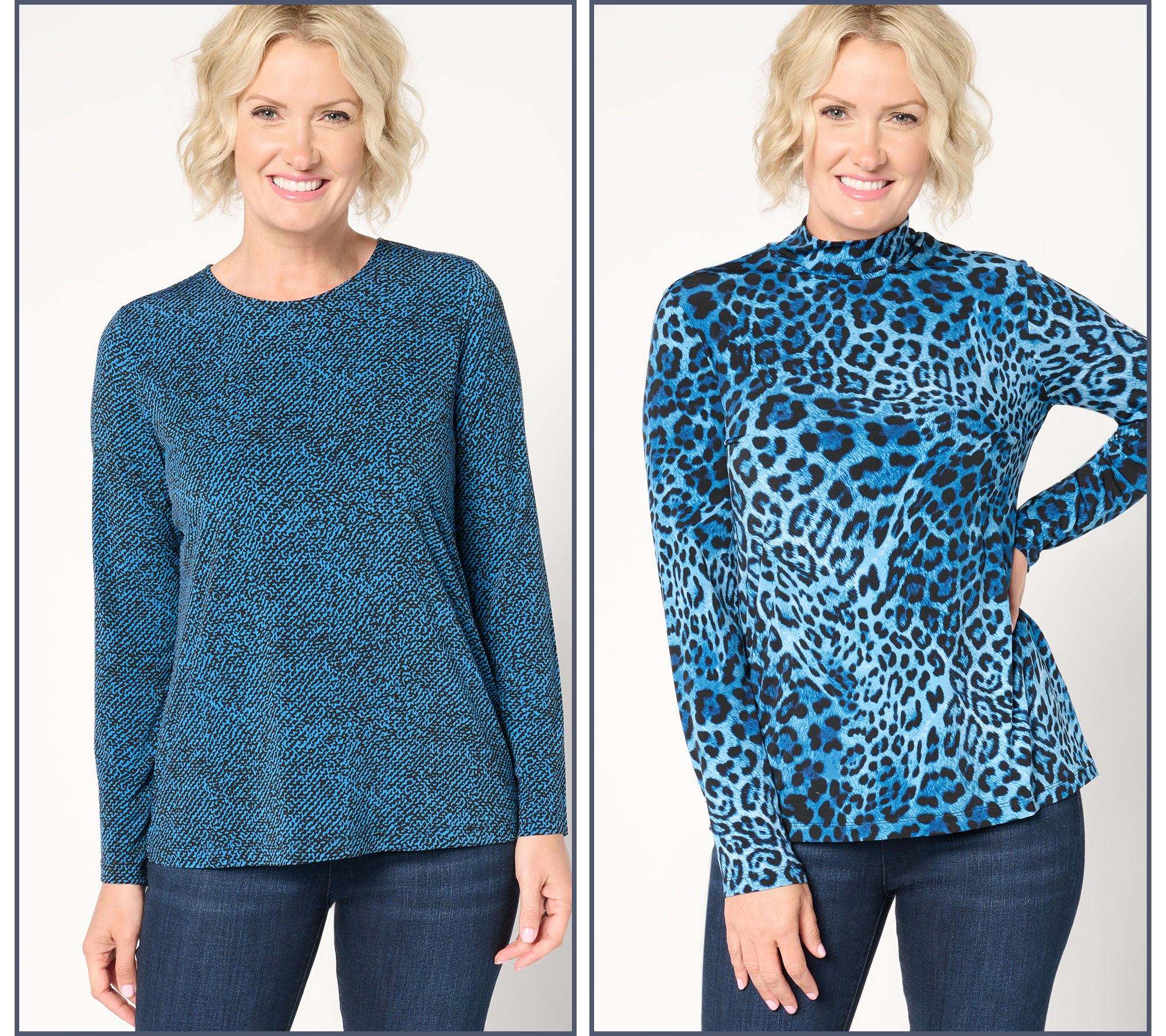 "As Is" Susan Graver Printed Liquid Knit Set of 2 Long Sleeve Tops