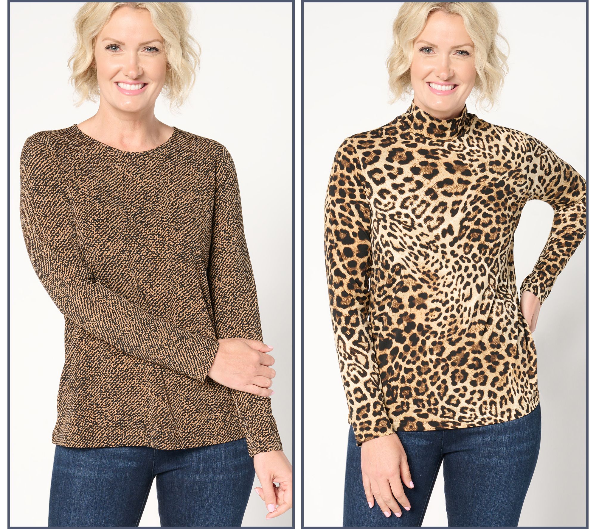 "As Is" Susan Graver Printed Liquid Knit Set of 2 Long Sleeve Tops