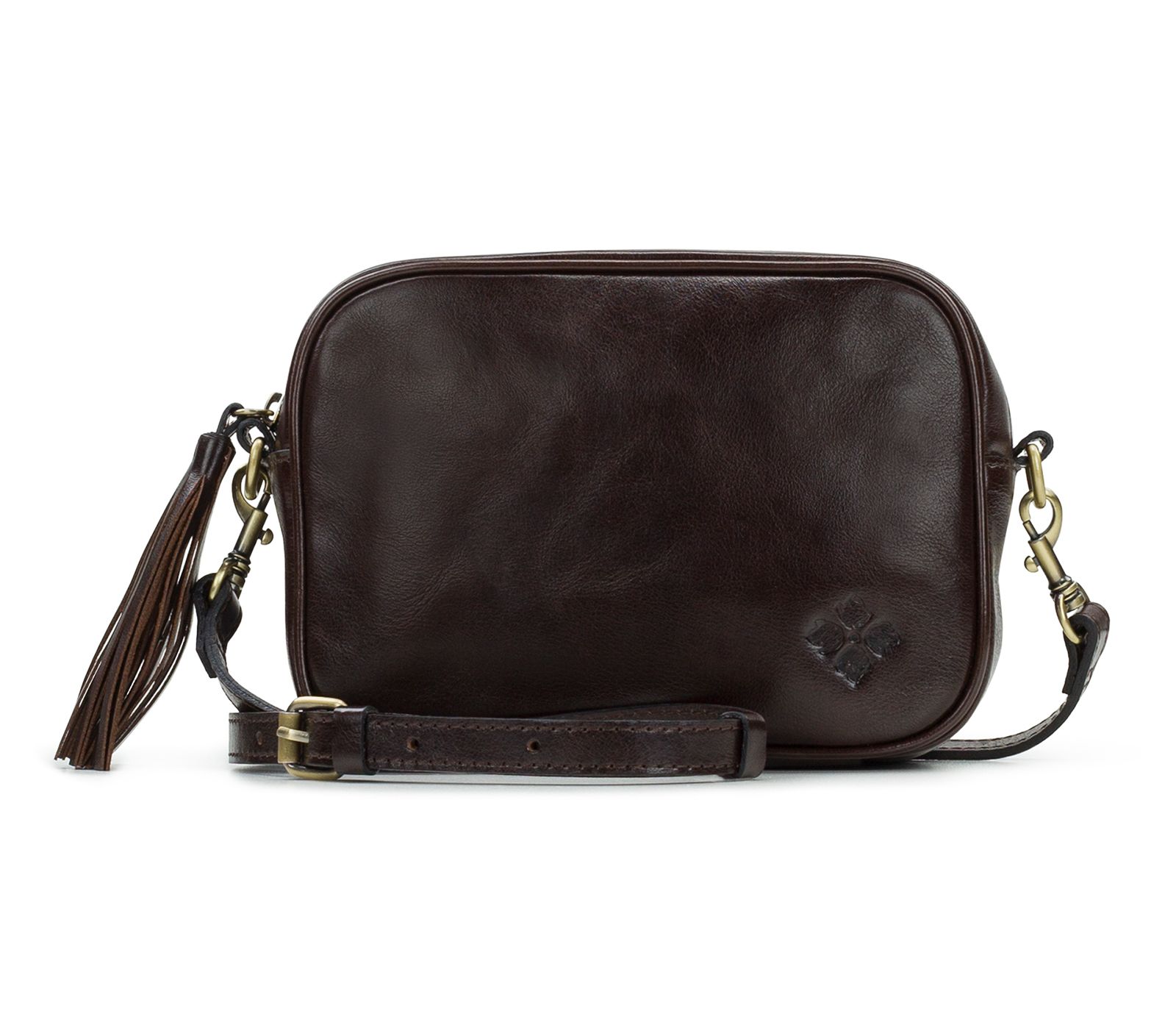 Patricia Nash small, black & wine leather cross body bag top