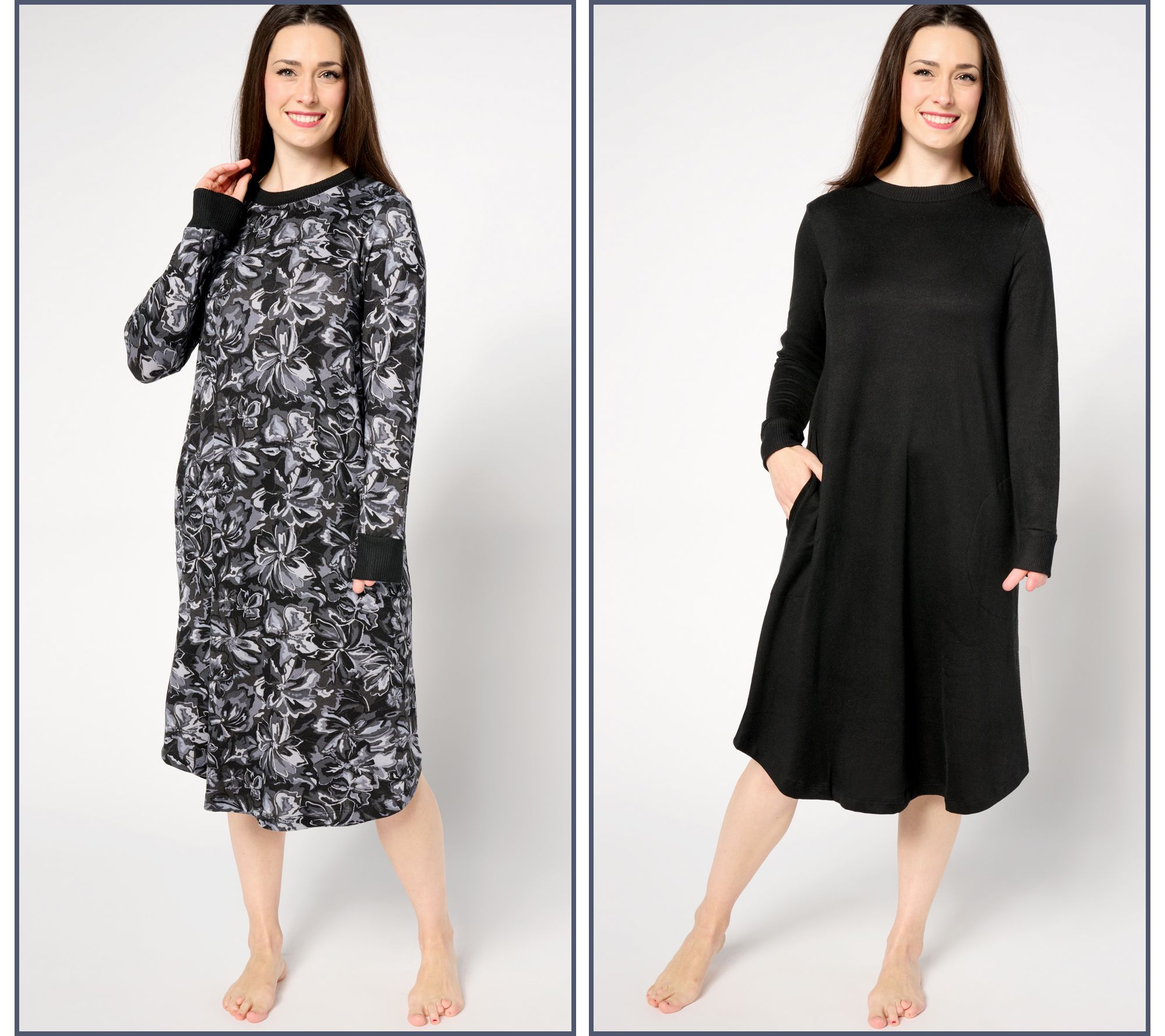 "As Is" Stan Herman Double Brushed Sweater Knit 2-Pack of Lounge Dresses
