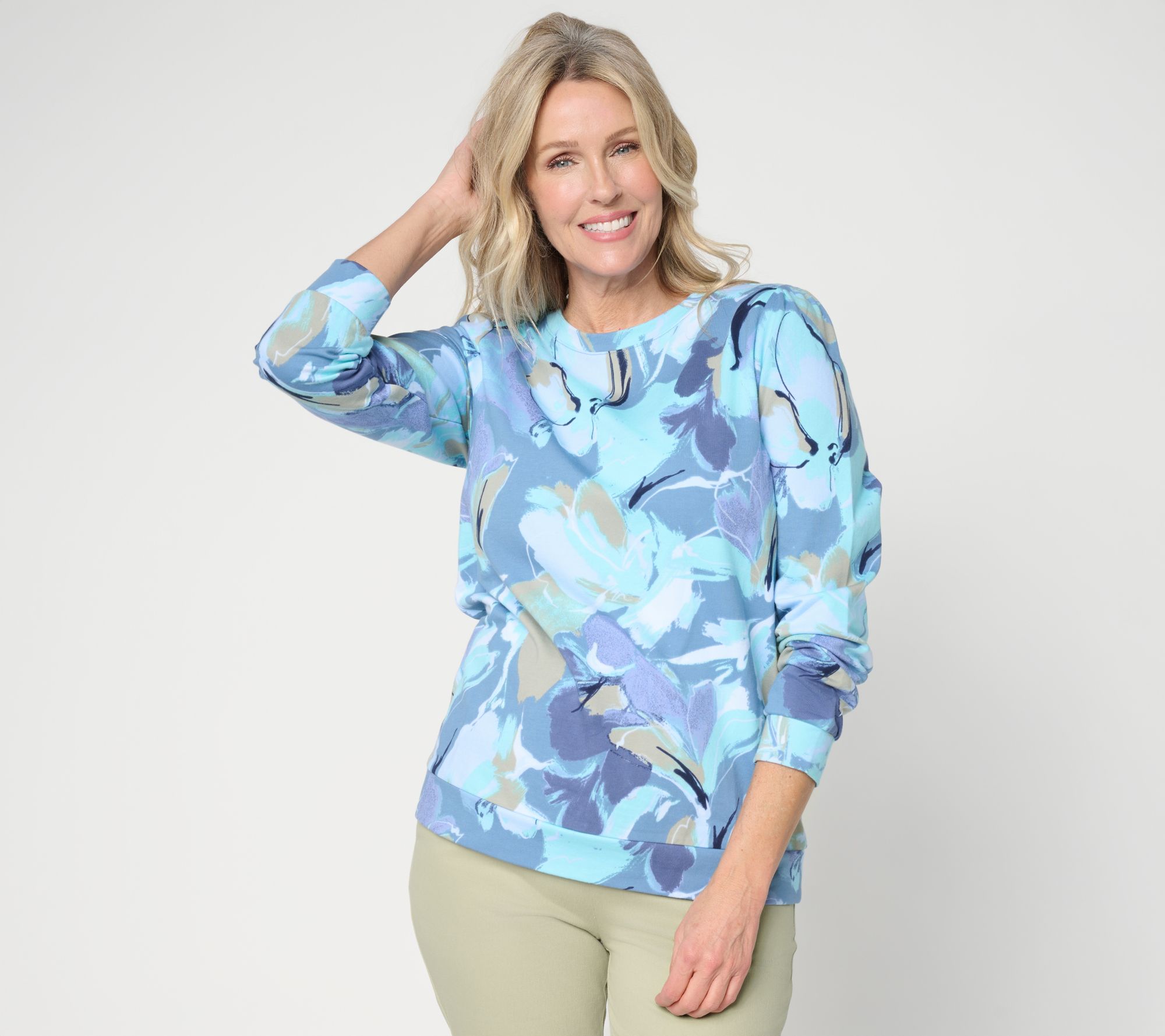 Denim & Co. Active Floral or Ombre French Terry Pullover