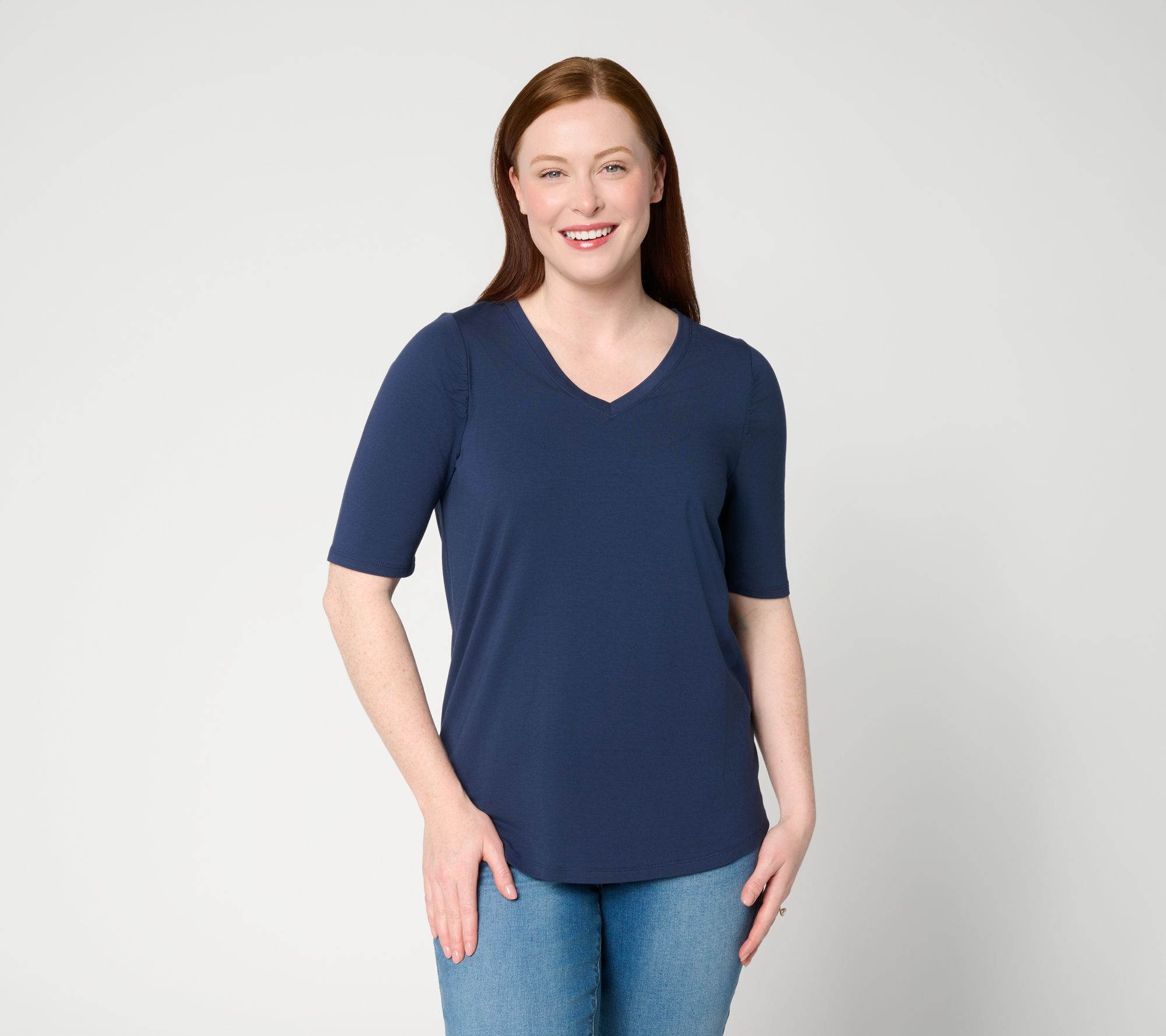 AnyBody Cozy Knit Elbow Puff Sleeve Knit Top