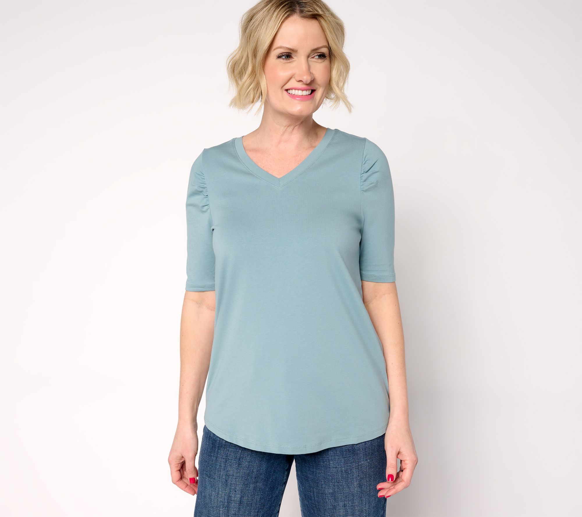 AnyBody Cozy Knit Elbow Puff Sleeve Knit Top