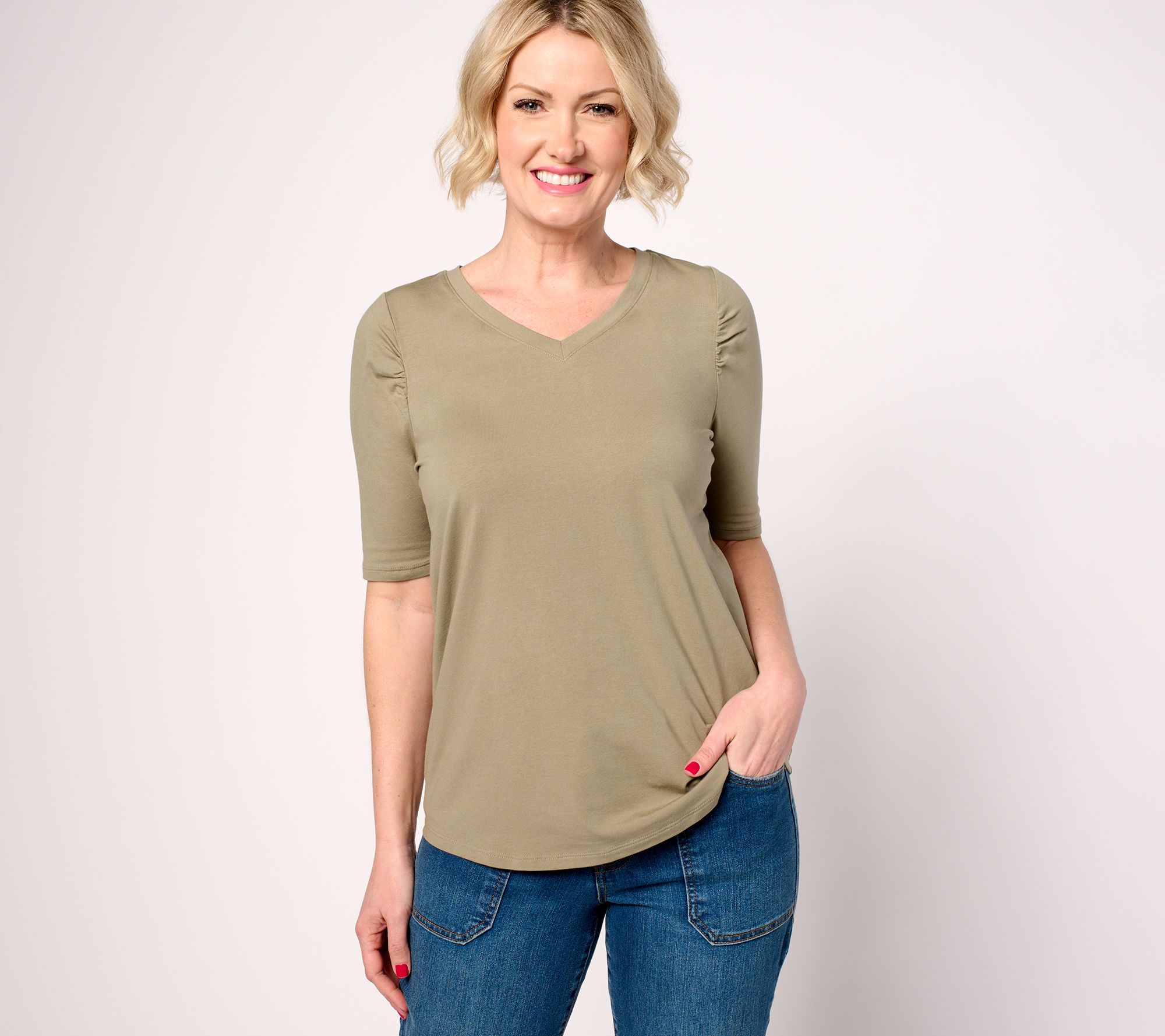 AnyBody Cozy Knit Elbow Puff Sleeve Knit Top