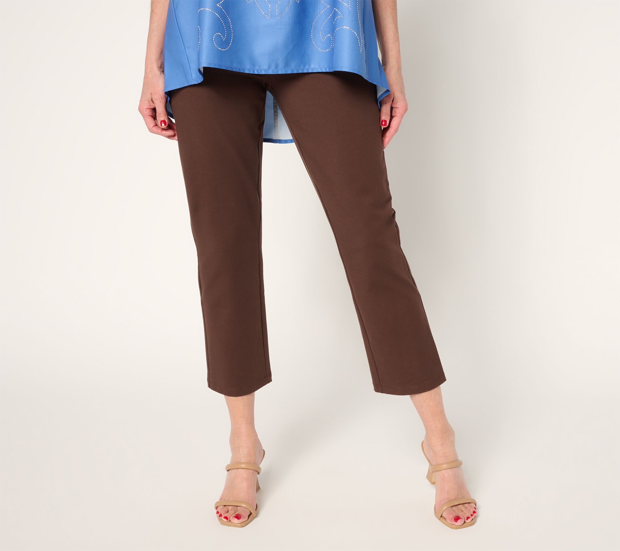 Susan Graver Weekend Regular Travel Knit Slim Leg Crop Pants