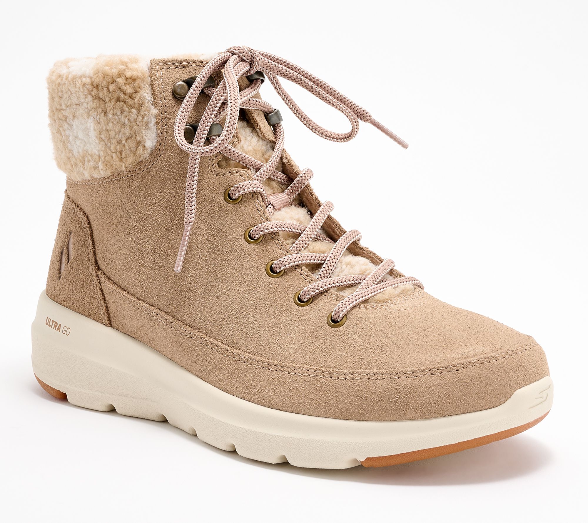 As Is Skechers Suede Ultra GO Plaid Collar Lace Up Boots