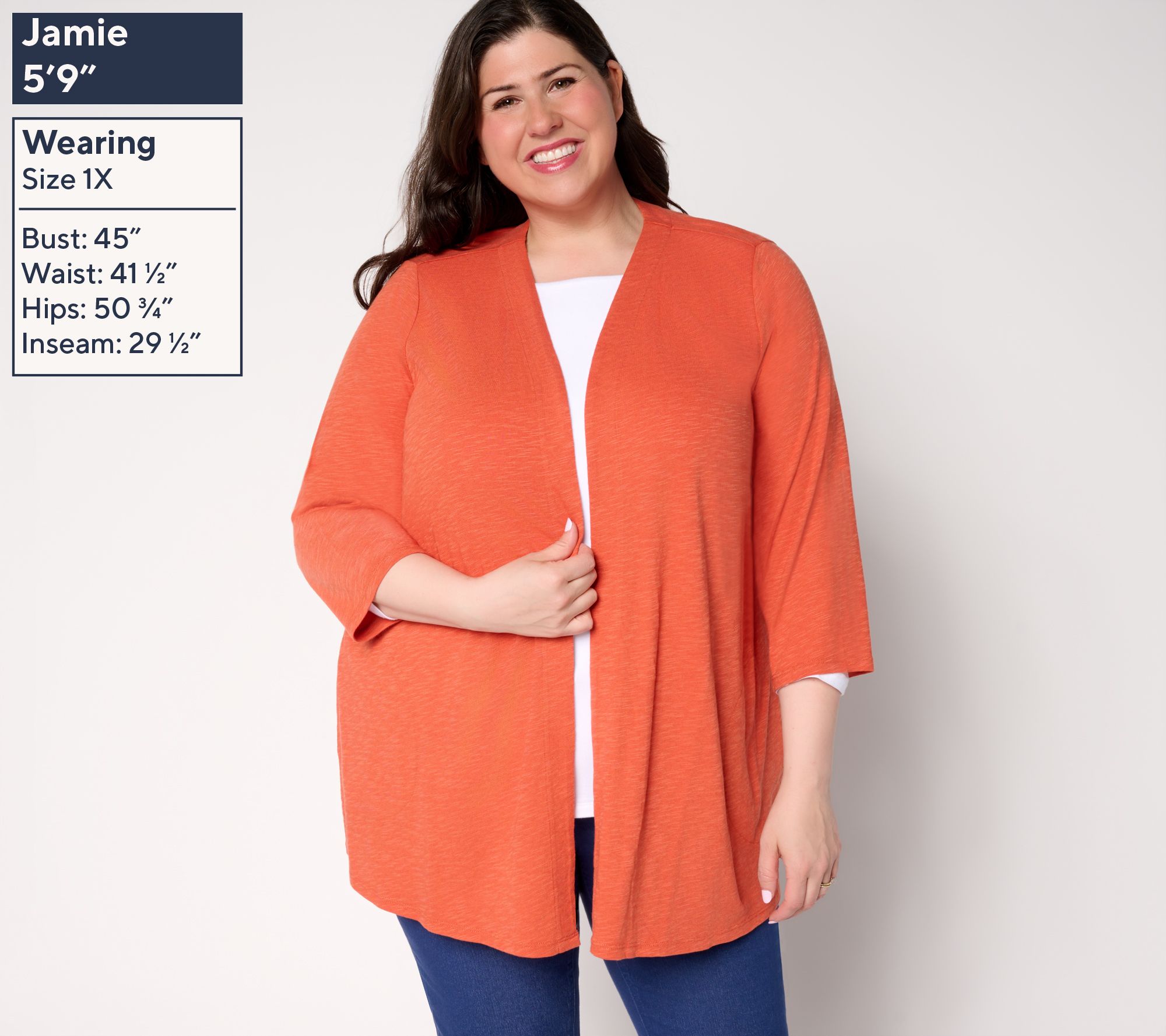 Denim & Co. Petite 3/4 Sleeve Slub Jersey Tunic Cardigan