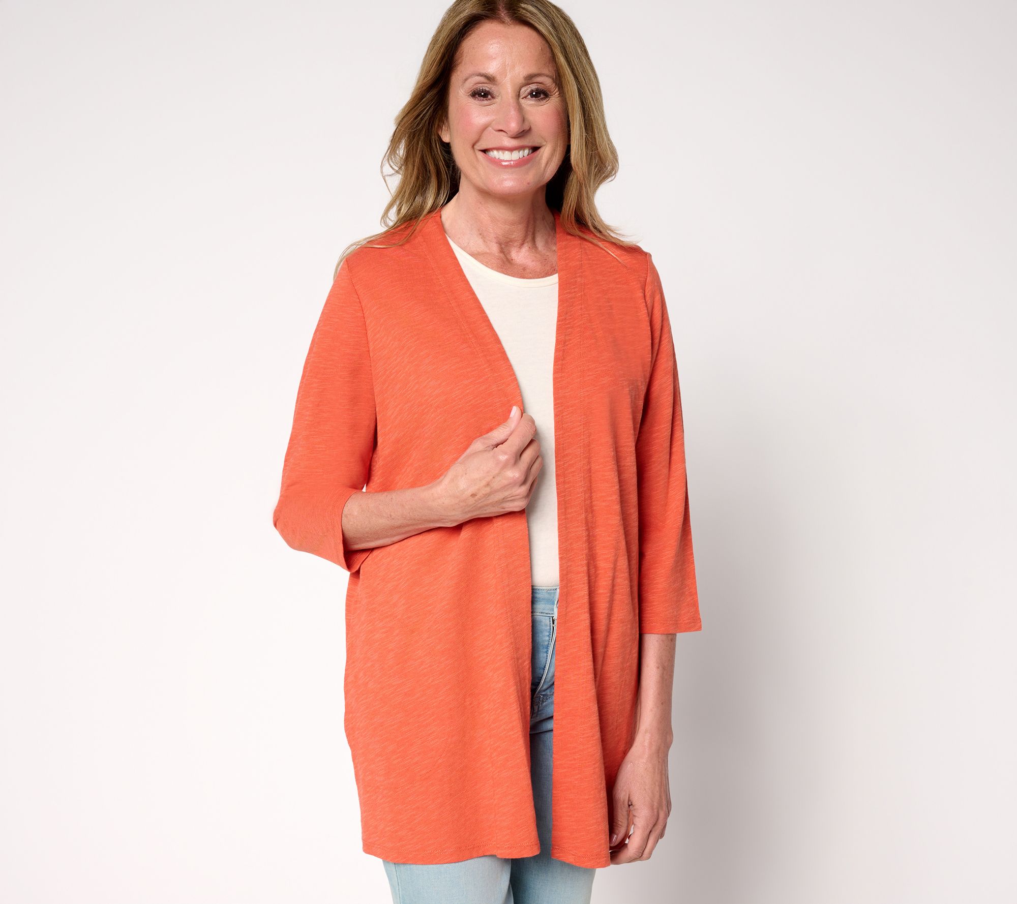 Denim & Co. Petite 3/4 Sleeve Slub Jersey Tunic Cardigan