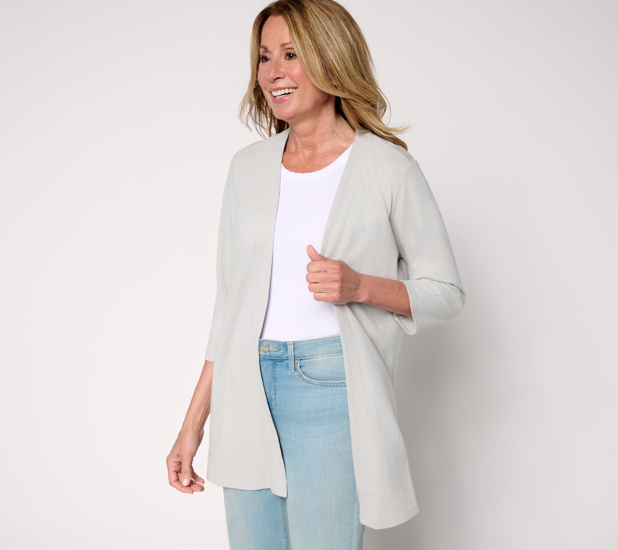 Denim & Co. Petite 3/4 Sleeve Slub Jersey Tunic Cardigan