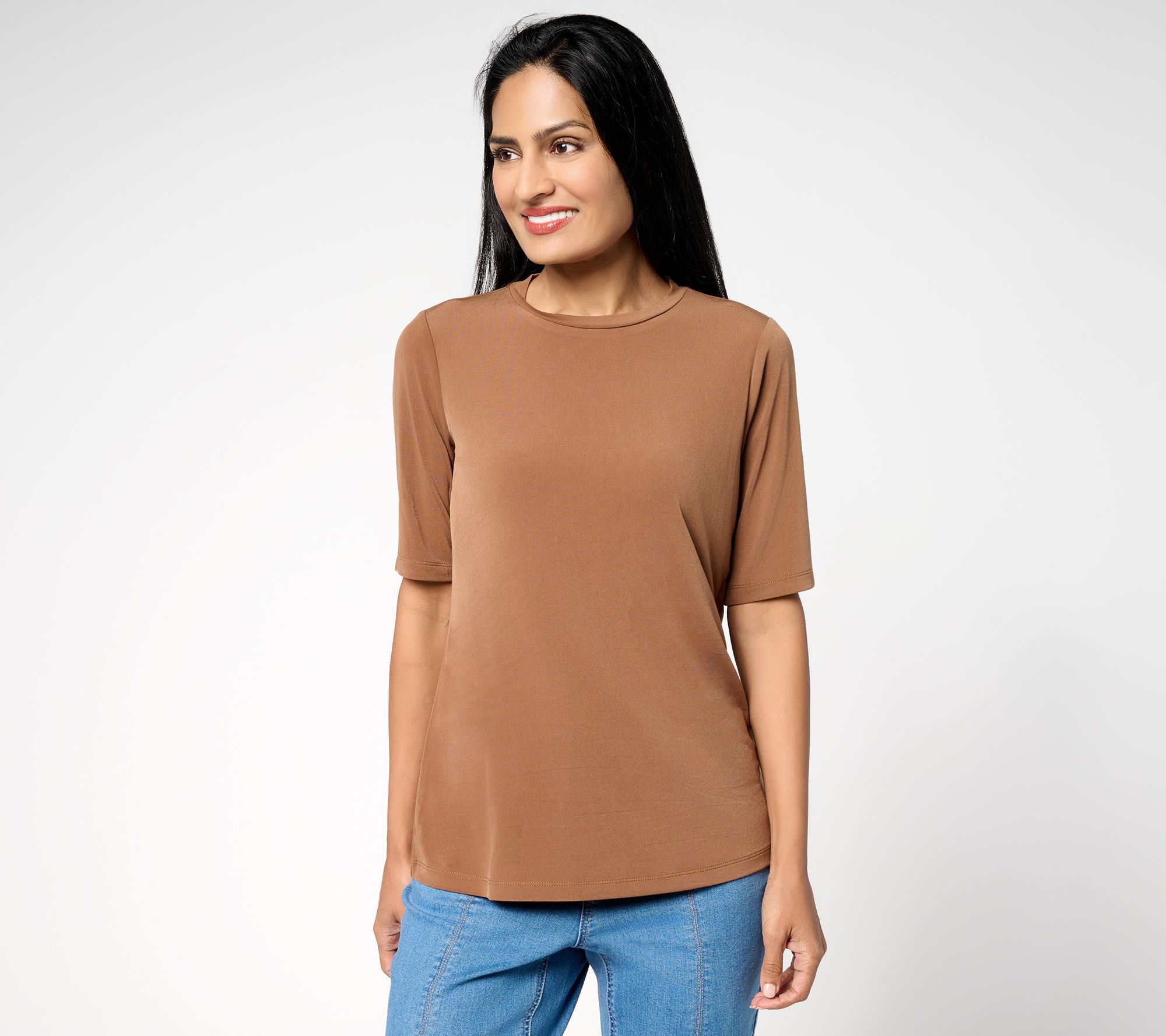 Susan Graver Petite Essentials Liquid Knit Crew Neck Top