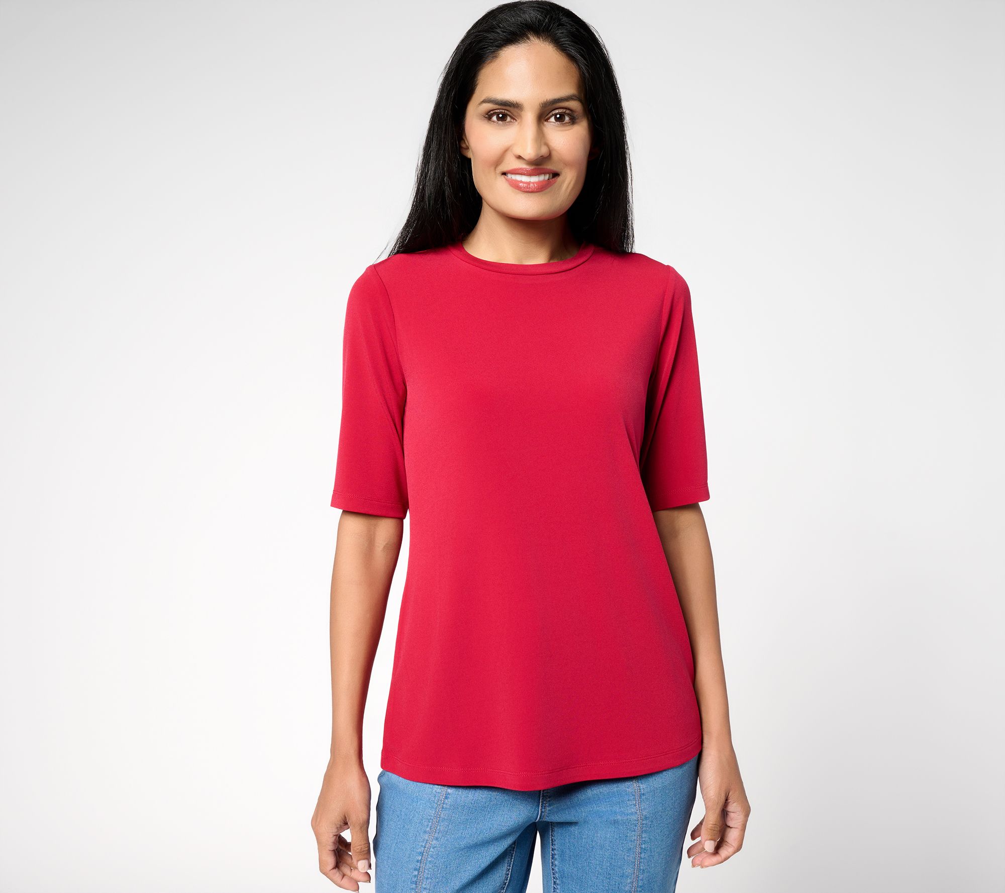 Susan Graver Petite Essentials Liquid Knit Crew Neck Top
