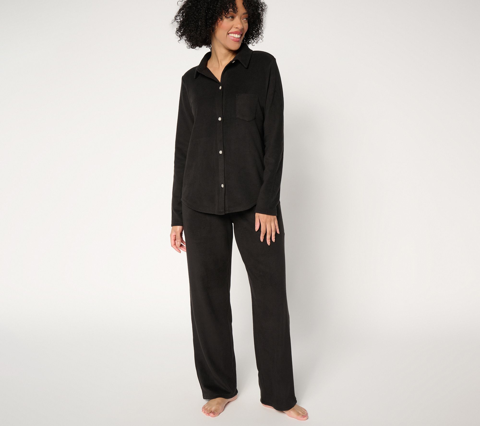 "As Is" Cuddl Duds Petite Fleecewear with Stretch Notch Collar PJ Set