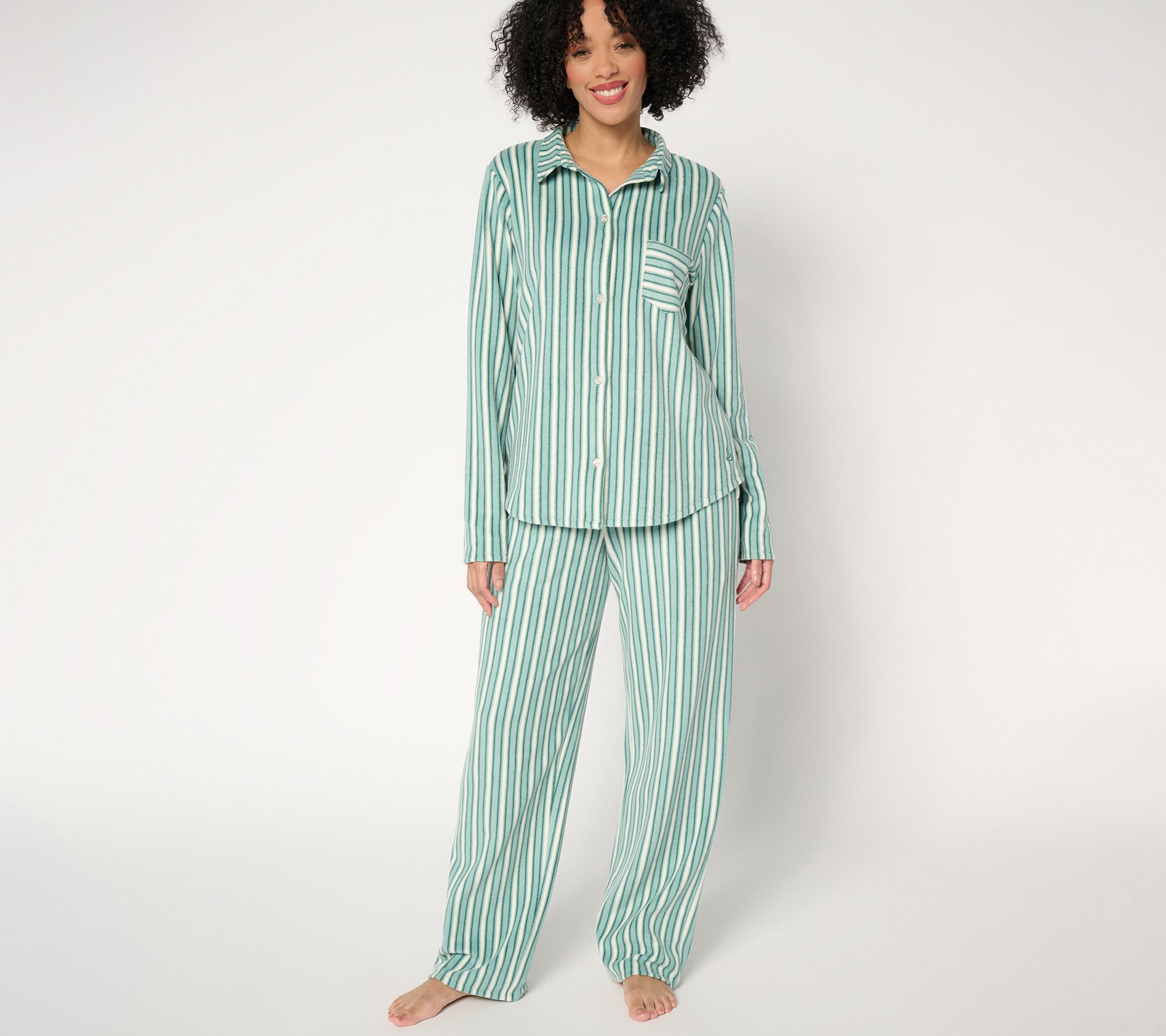 "As Is" Cuddl Duds Petite Fleecewear with Stretch Notch Collar PJ Set