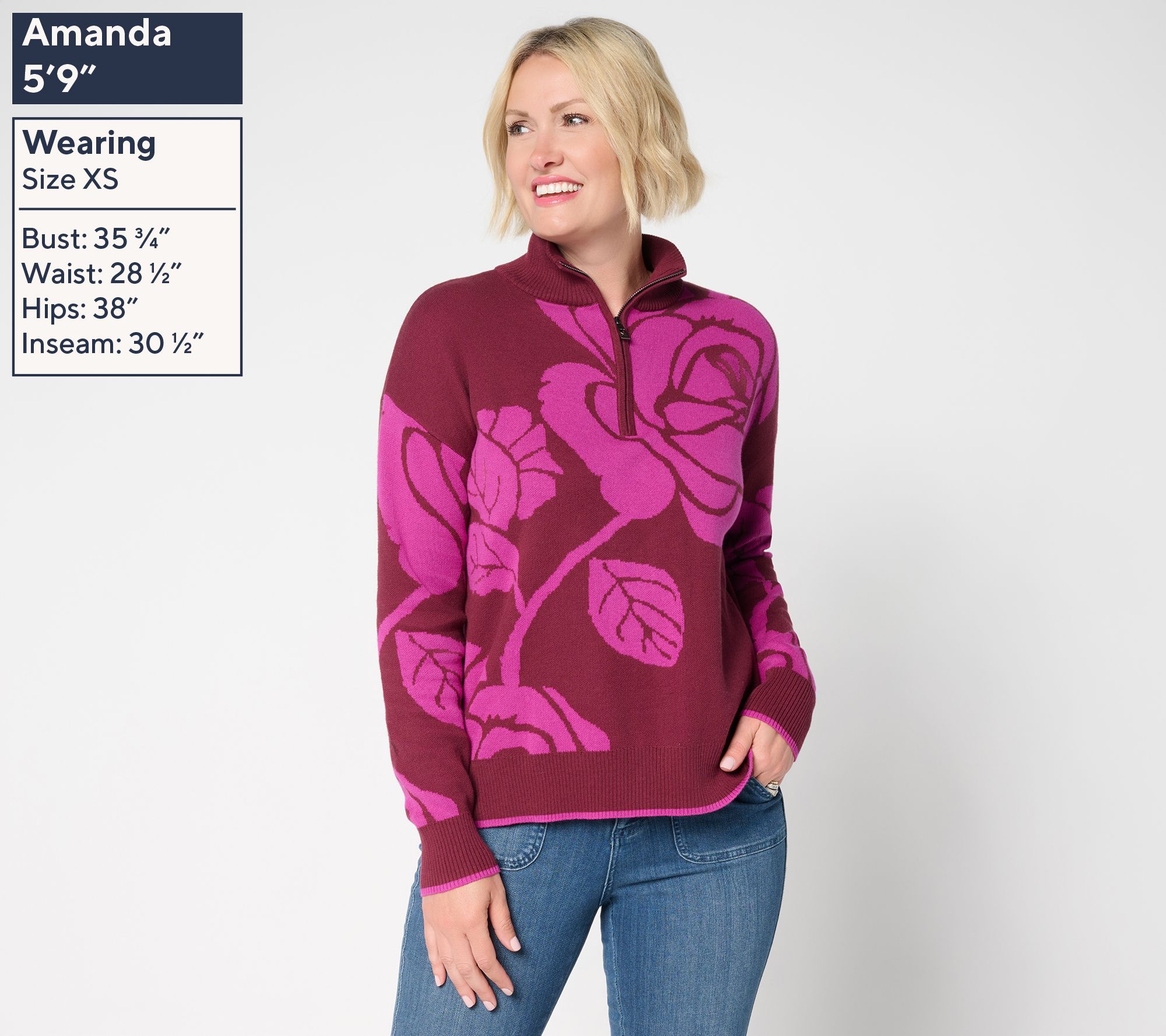 Belle by Kim Gravel Falling for Fall Floral Intarsia Half Zip