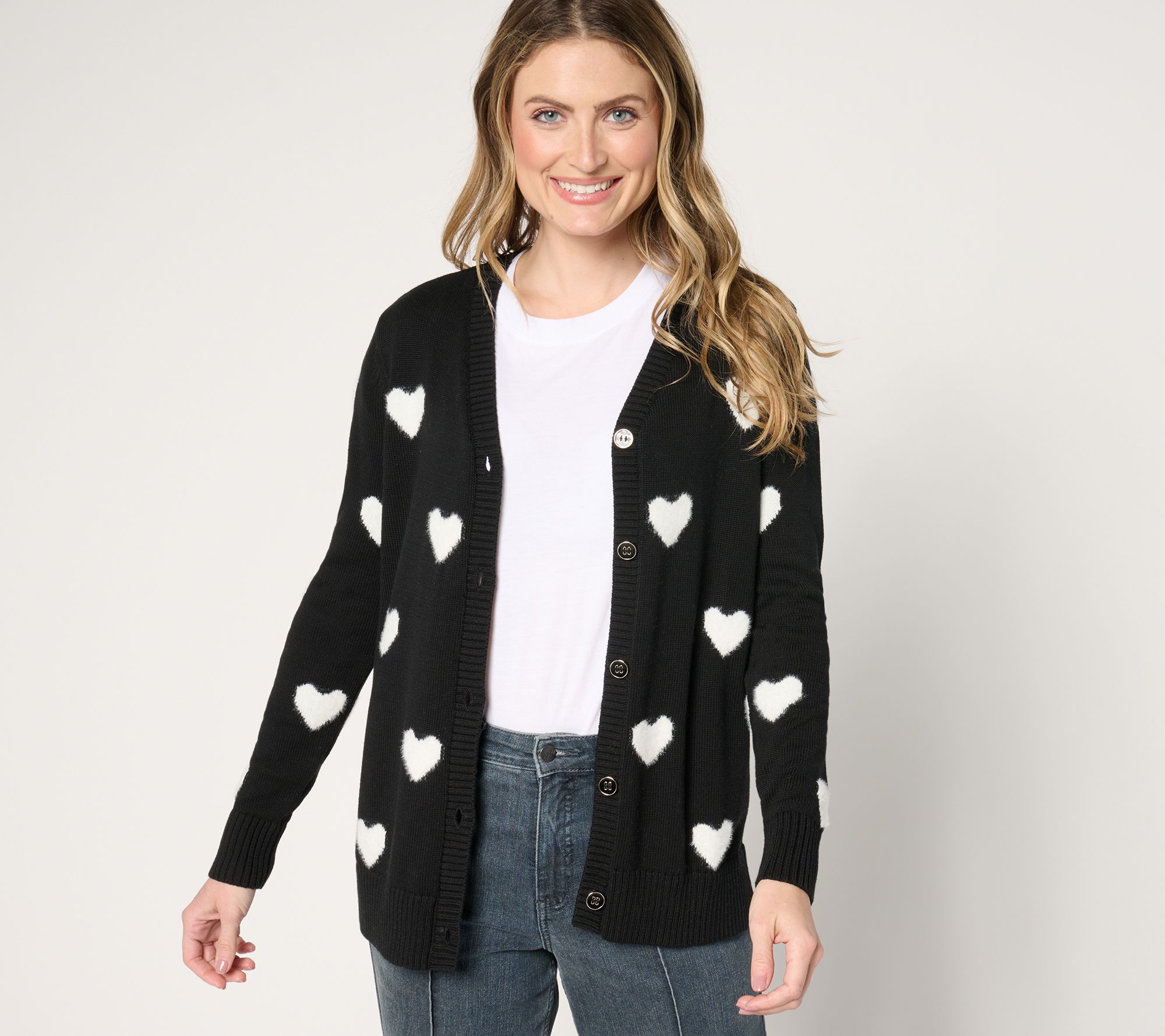 "As Is" Belle by Kim Gravel Falling in Love Fuzzy Heart Cardigan